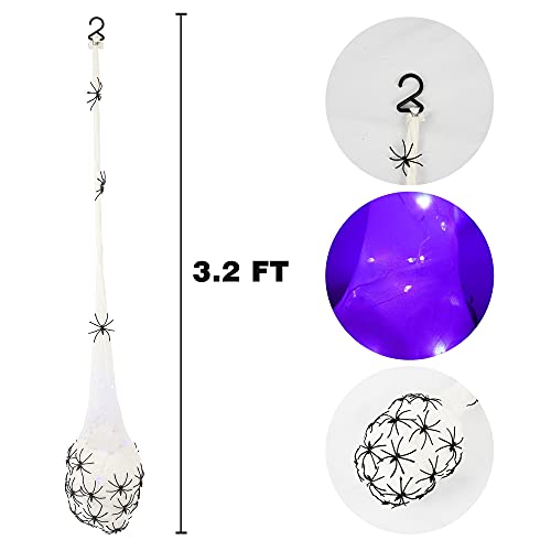 3.2FT Halloween Decoration Hanging Light Up Spider Egg Sacs 3 Packs, Gift for Halloween Party Favors Games, Sacks Props for Halloween, Birthday Indoor Outdoor Decor (Purple)