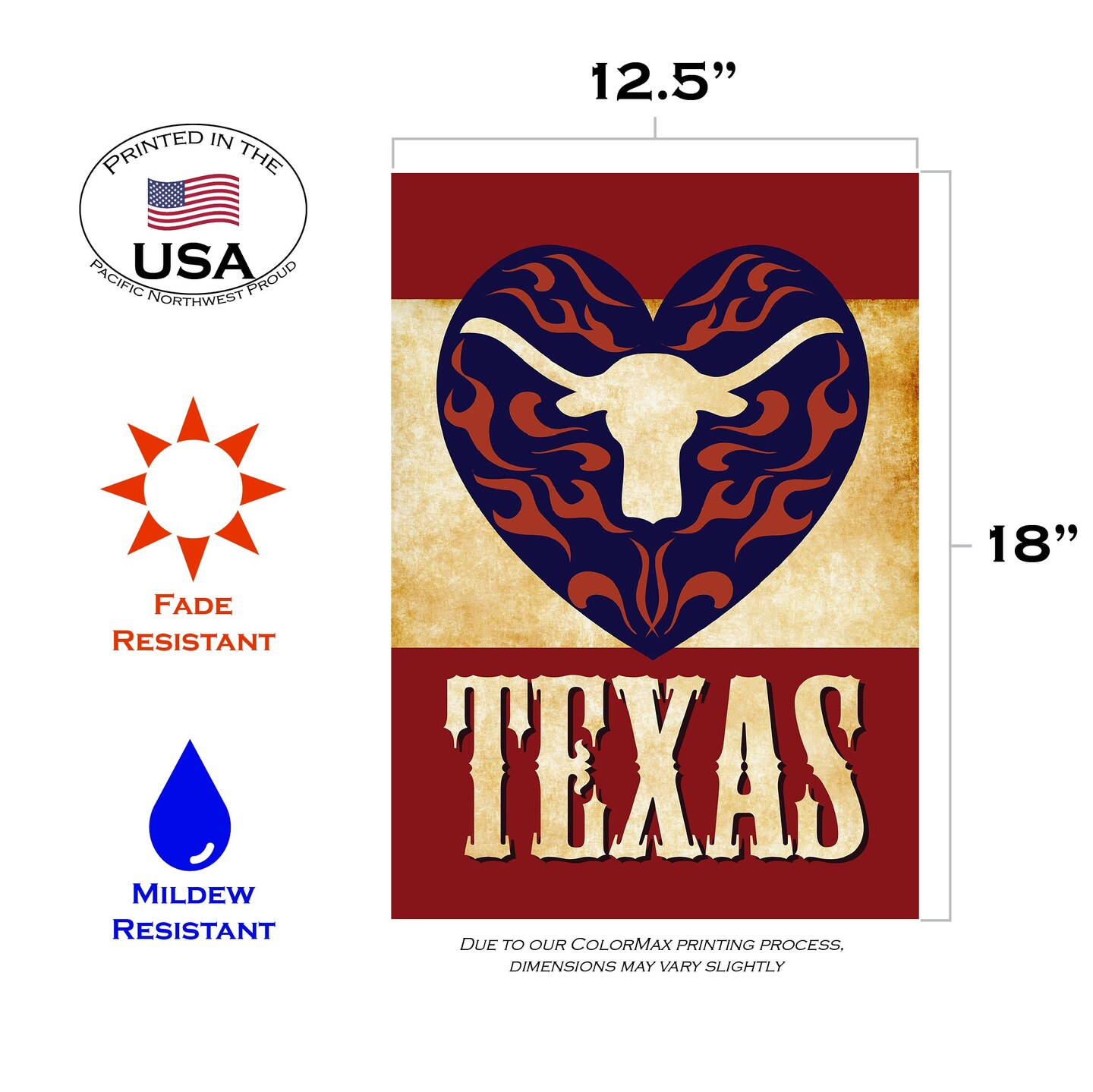 Texas Longhorn Heart Decorative Texas Flag