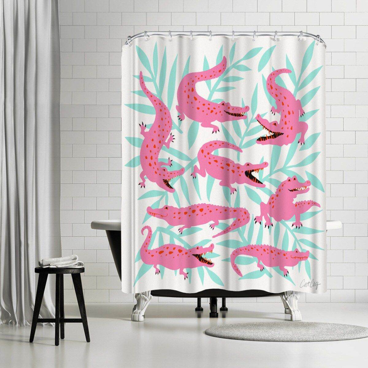Pink Turquoise Alligator Collection by Cat Coquillette Shower Curtain 71 x  74