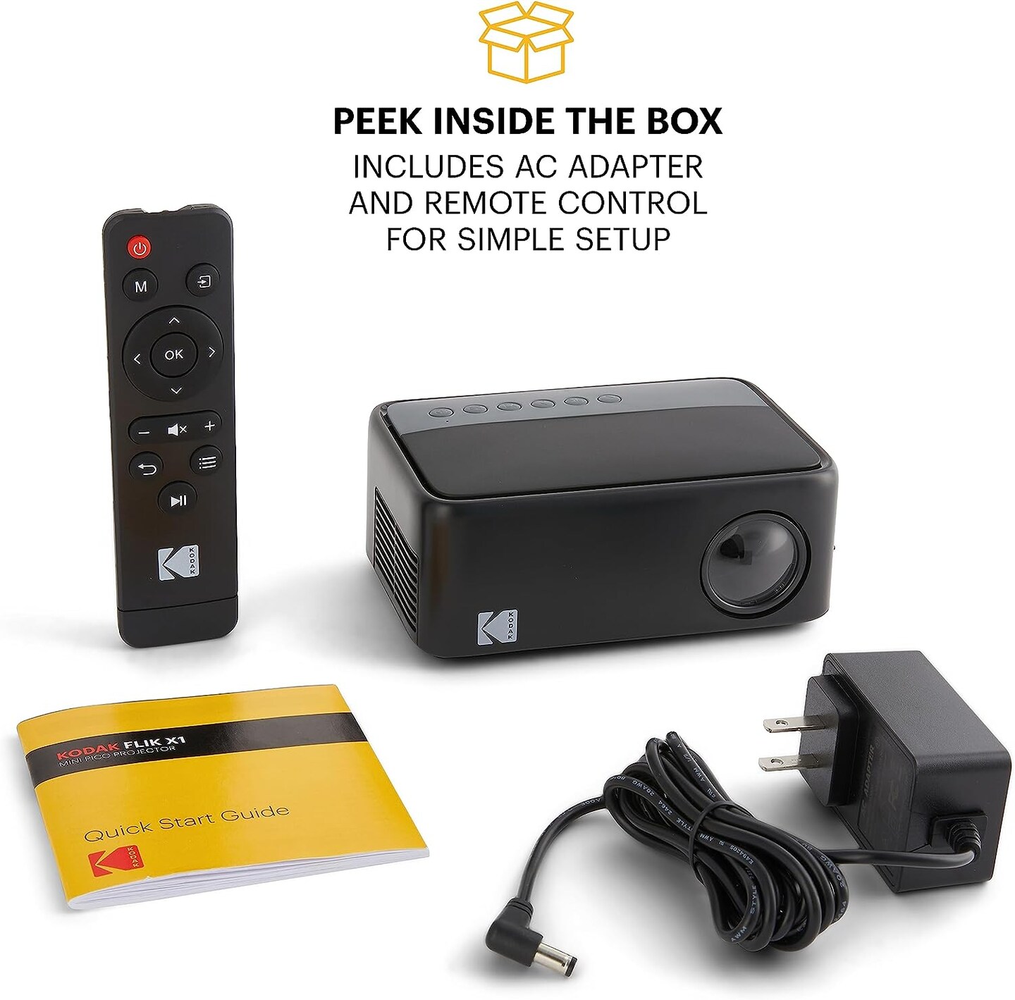 KODAK FLIK X1 Mini Pico Projector, Compact 100" Mini Projector with Remote Control & Speakers