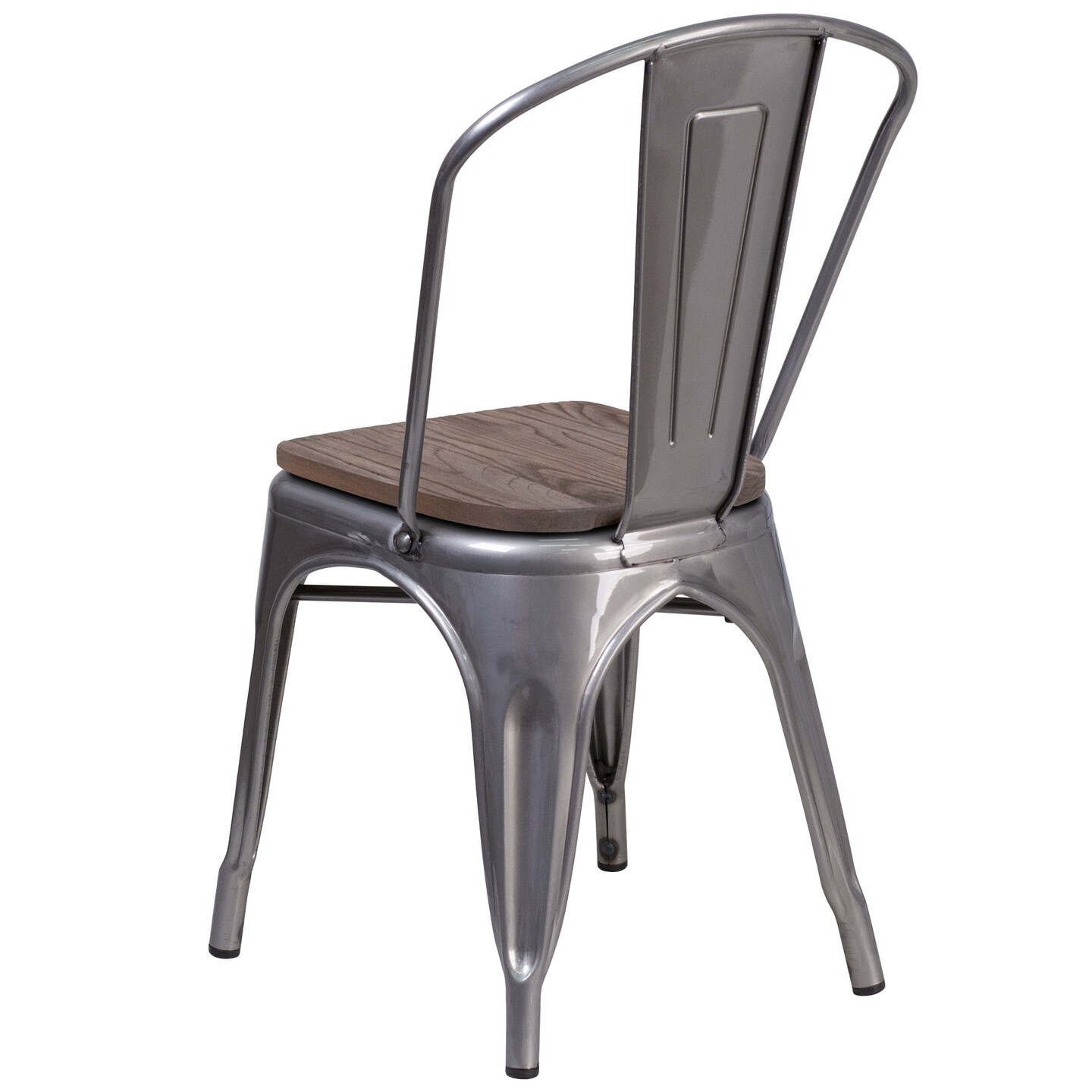 Merrick Lane Stackable Metal Vertical Slat Back Dining Chair with Textured Wood Seat