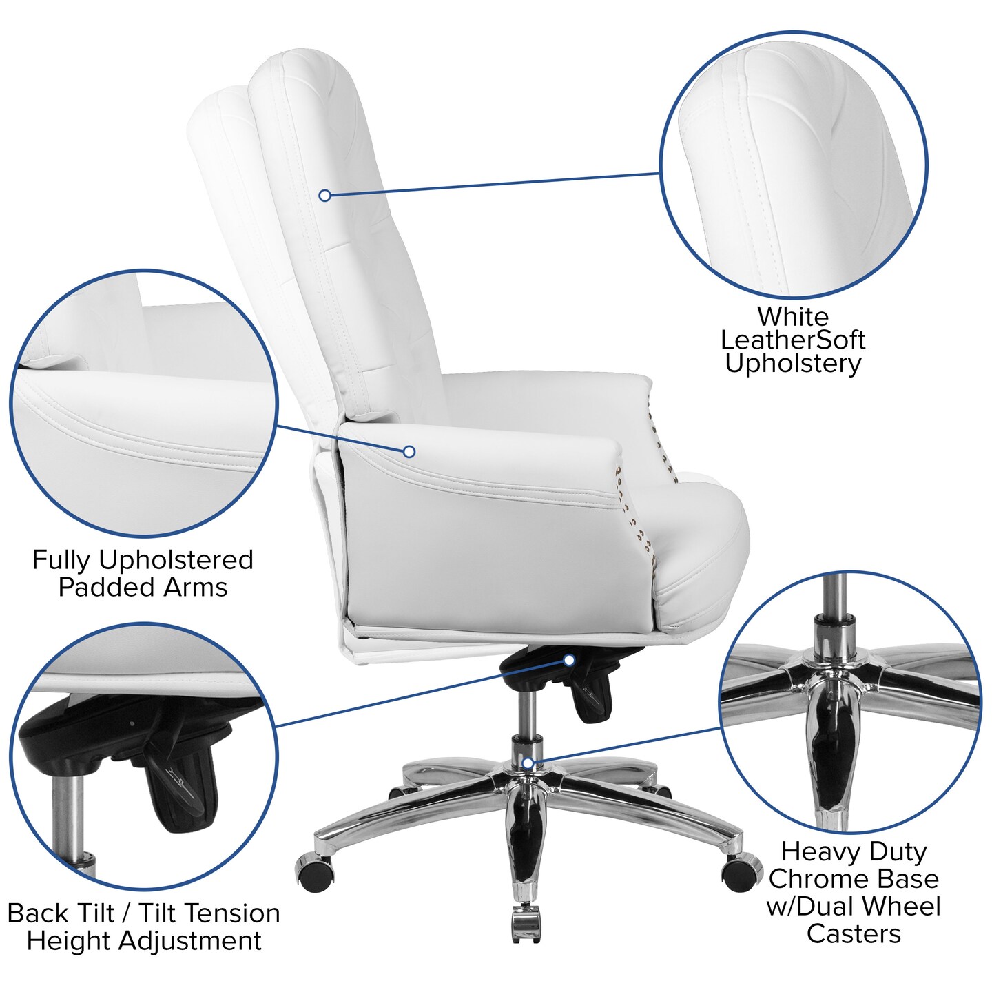 Merrick Lane Yennefer Faux Leather Office Chair with Ergonomic Lumbar Support and Button Tufted High-Back Design