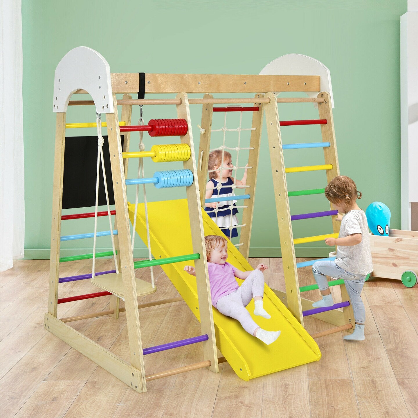 8-in-1 Multi-Functional Kids Wooden Climber Gym Playset Suitable for Indoor or Outdoor Space