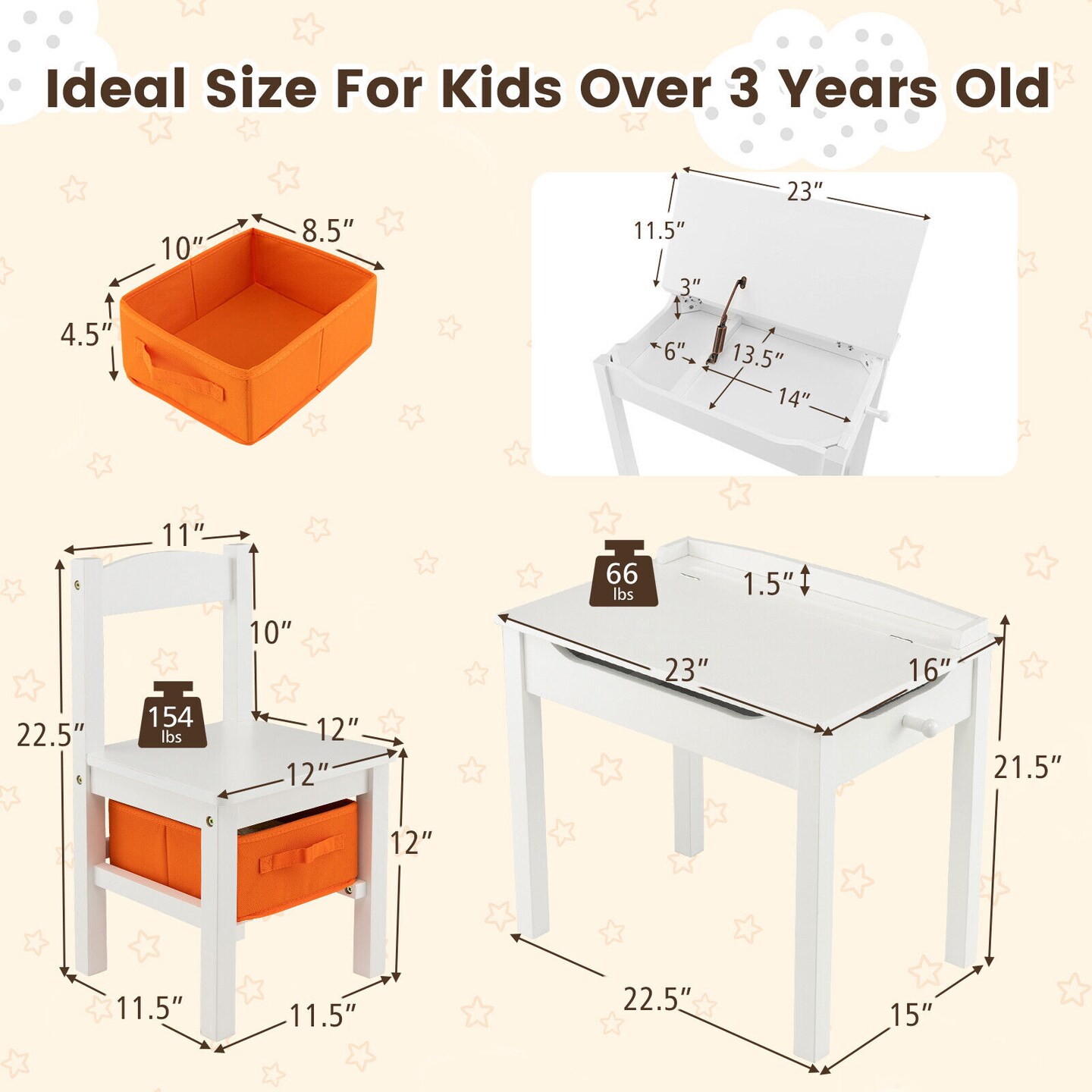 Wood Activity Kids Table and Chair Set with Flip Top Design and Pull-out Drawer