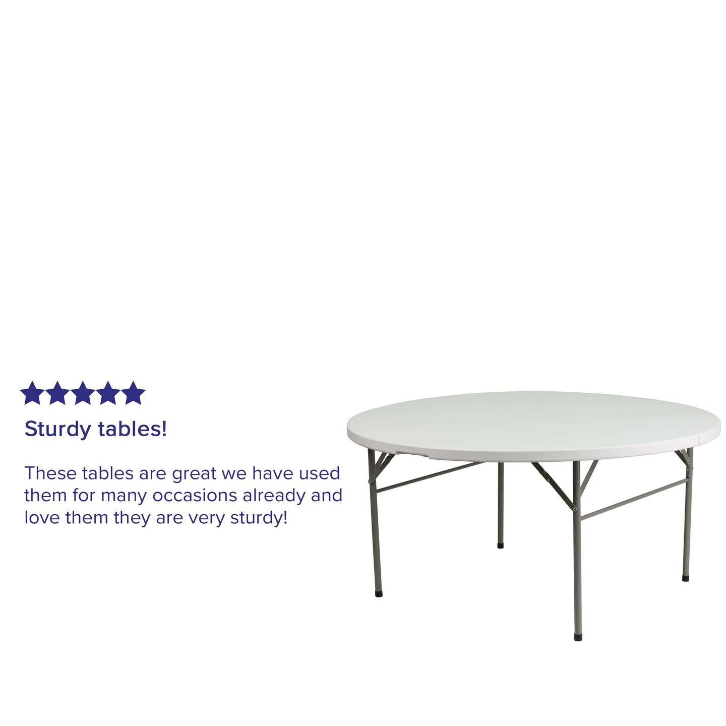 Emma and Oliver 5-Foot Round Bi-Fold Plastic Folding Table with Carrying Handle