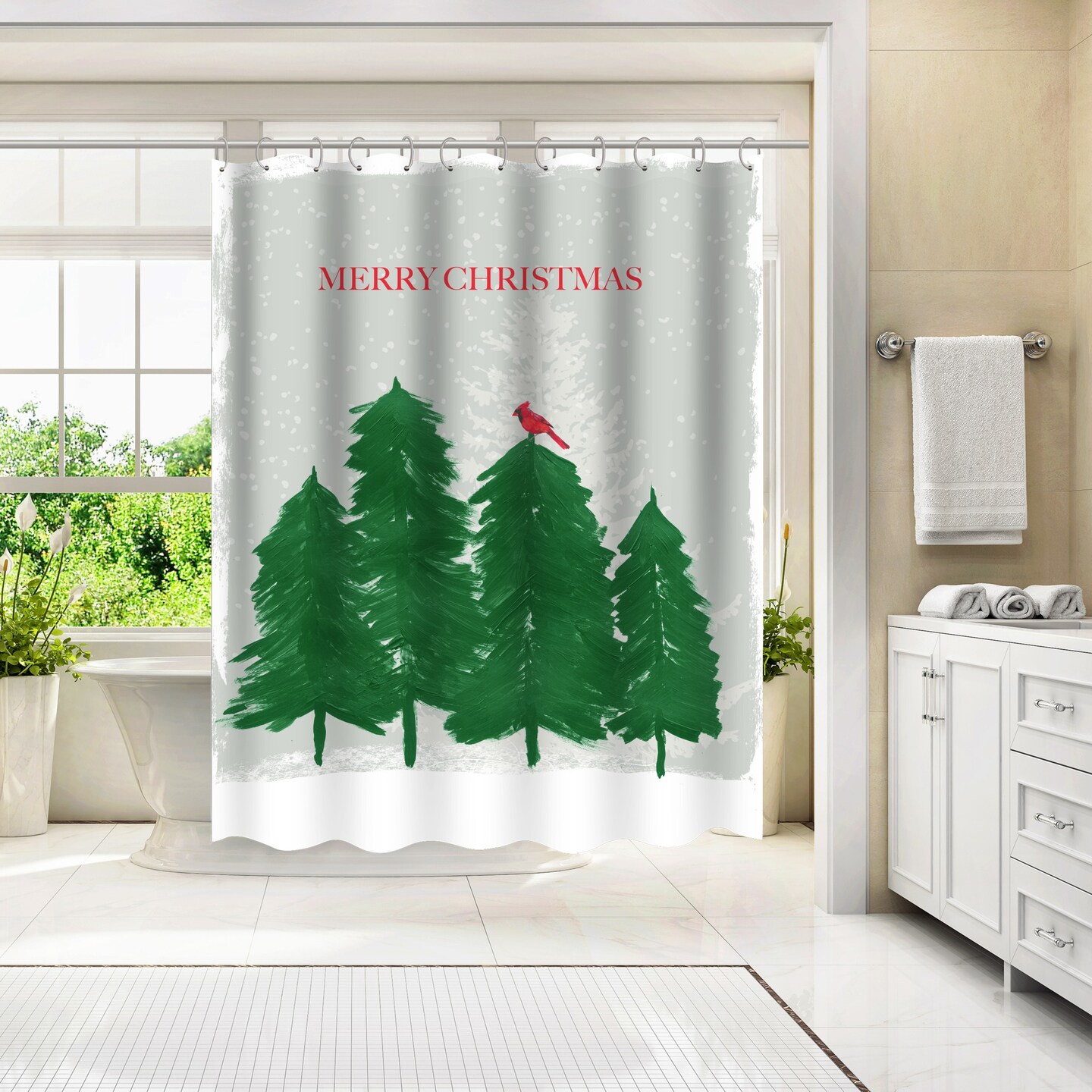 Holiday Announcer by PI Creative Art Shower Curtain 71&#x22; x 74&#x22;