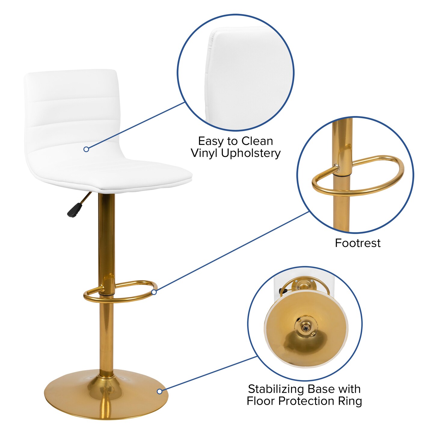 Merrick Lane Set of 2 Contemporary Height Adjustable Swivel Stools with Back and Pedestal Base with Footrest