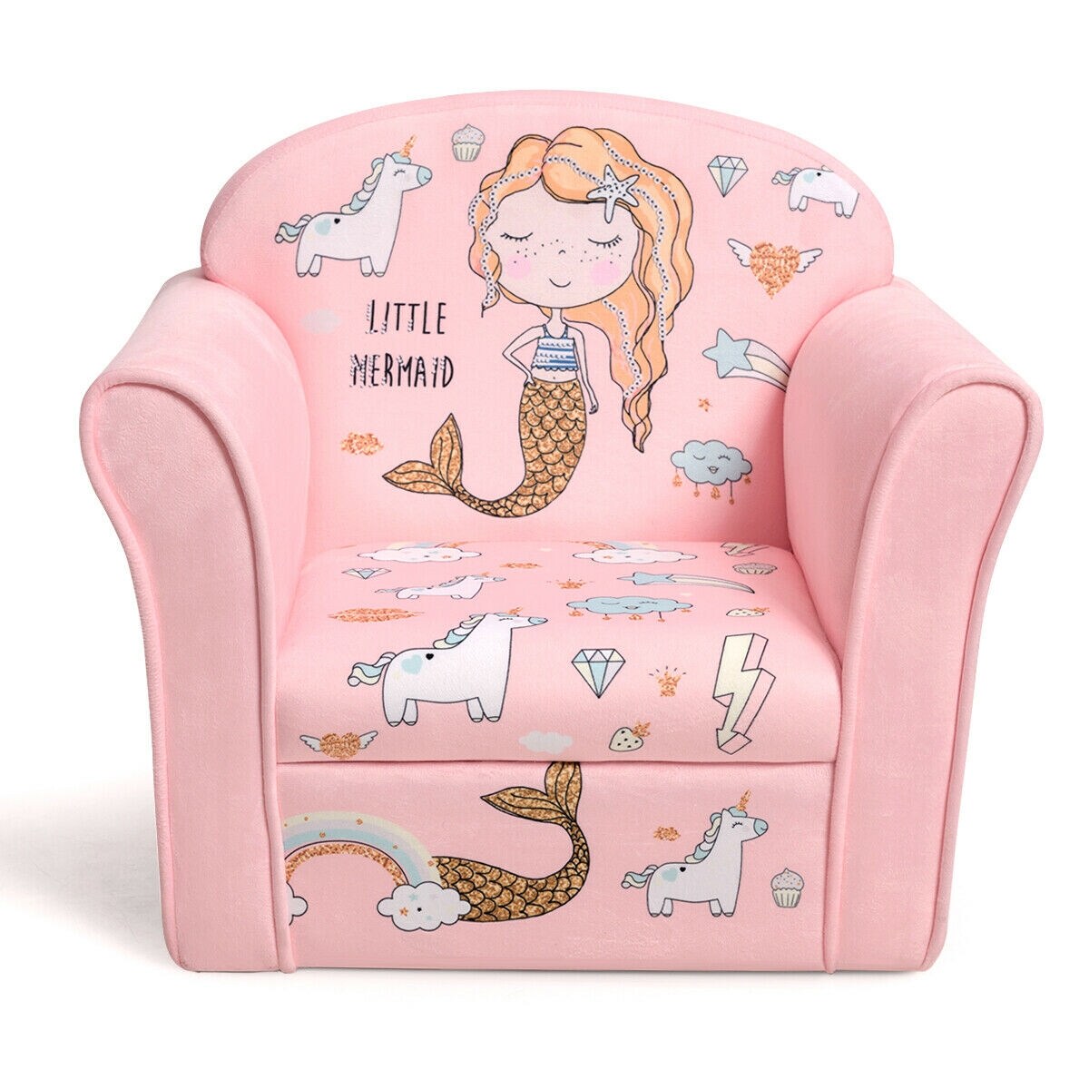 Super Soft Velvet Kids Couch Sofa with Armrests and Ergonomic Backrest