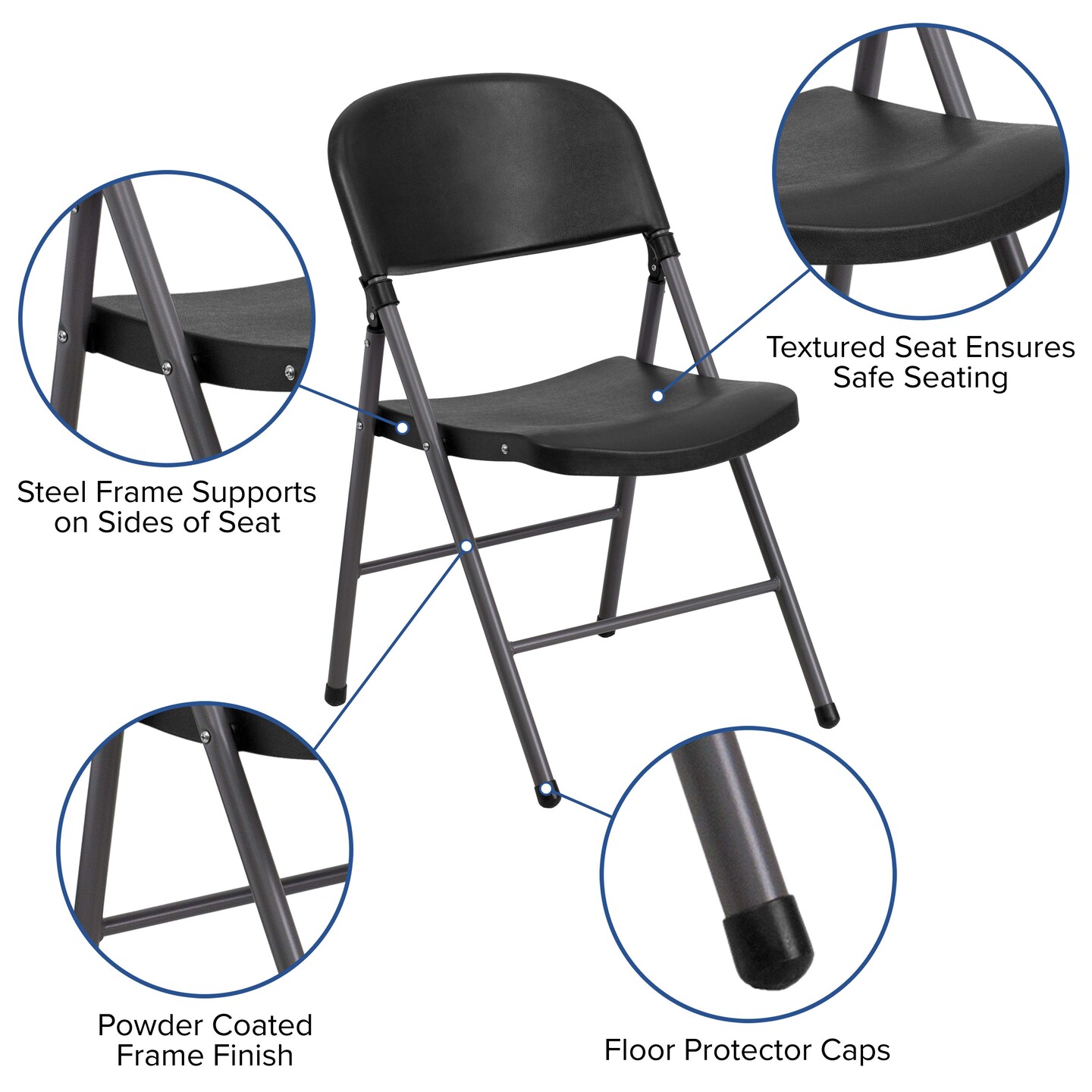 Emma and Oliver 2 Pack Home & Office 330 lb. Capacity Foldable Plastic Chair