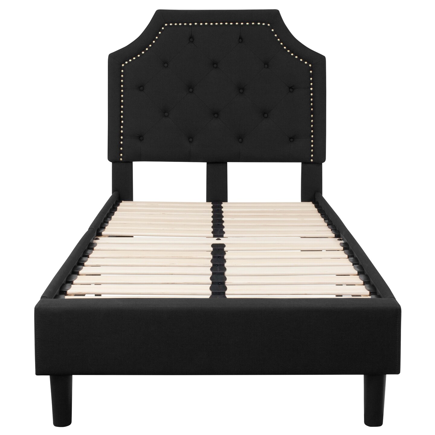 Merrick Lane Provence Platform Bed with Slatted Support Contemporary Tufted Upholstery with Accent Nail Trim