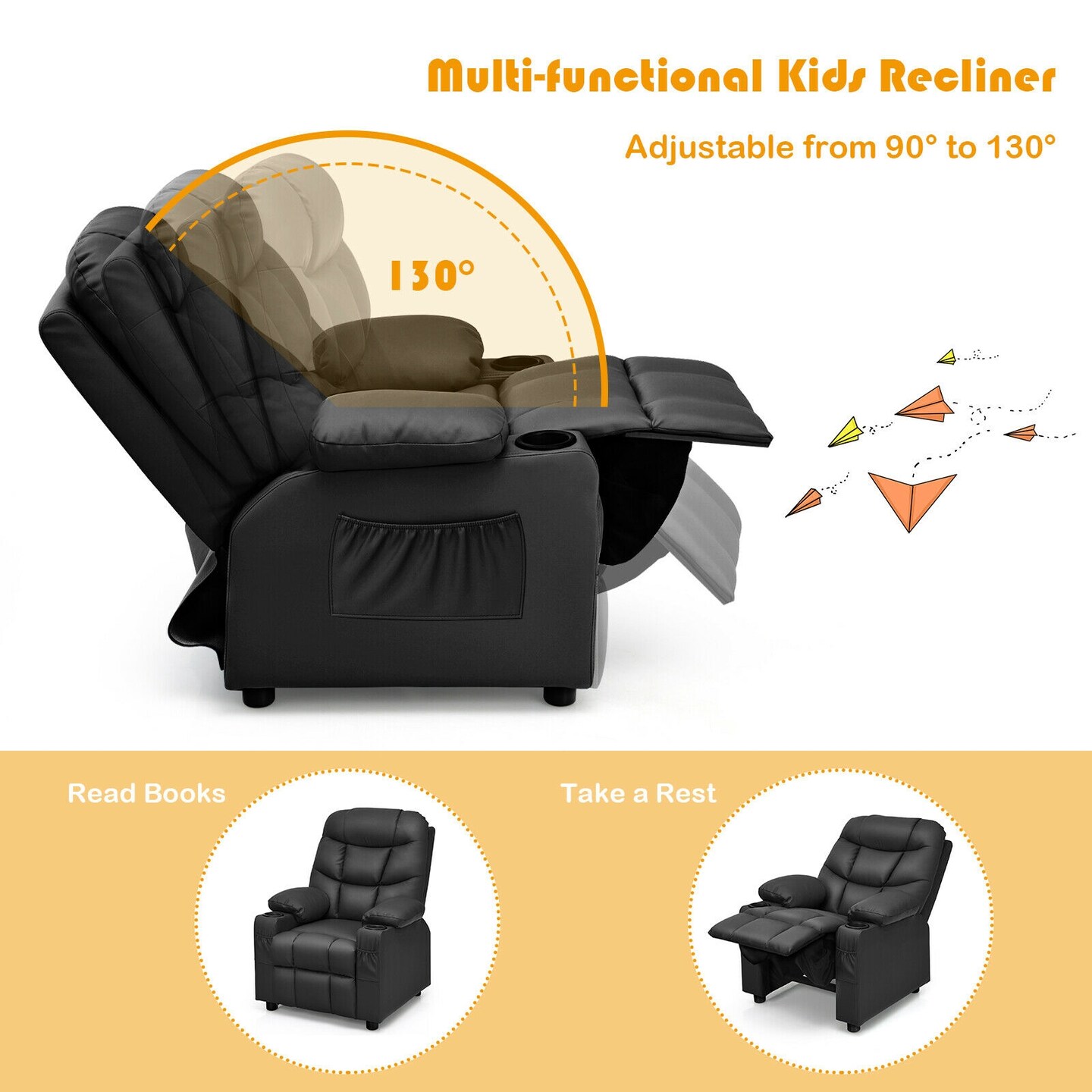 Kids Recliner Chair with Cup Holders Suitable for Children's Room, Living Room and Bedroom