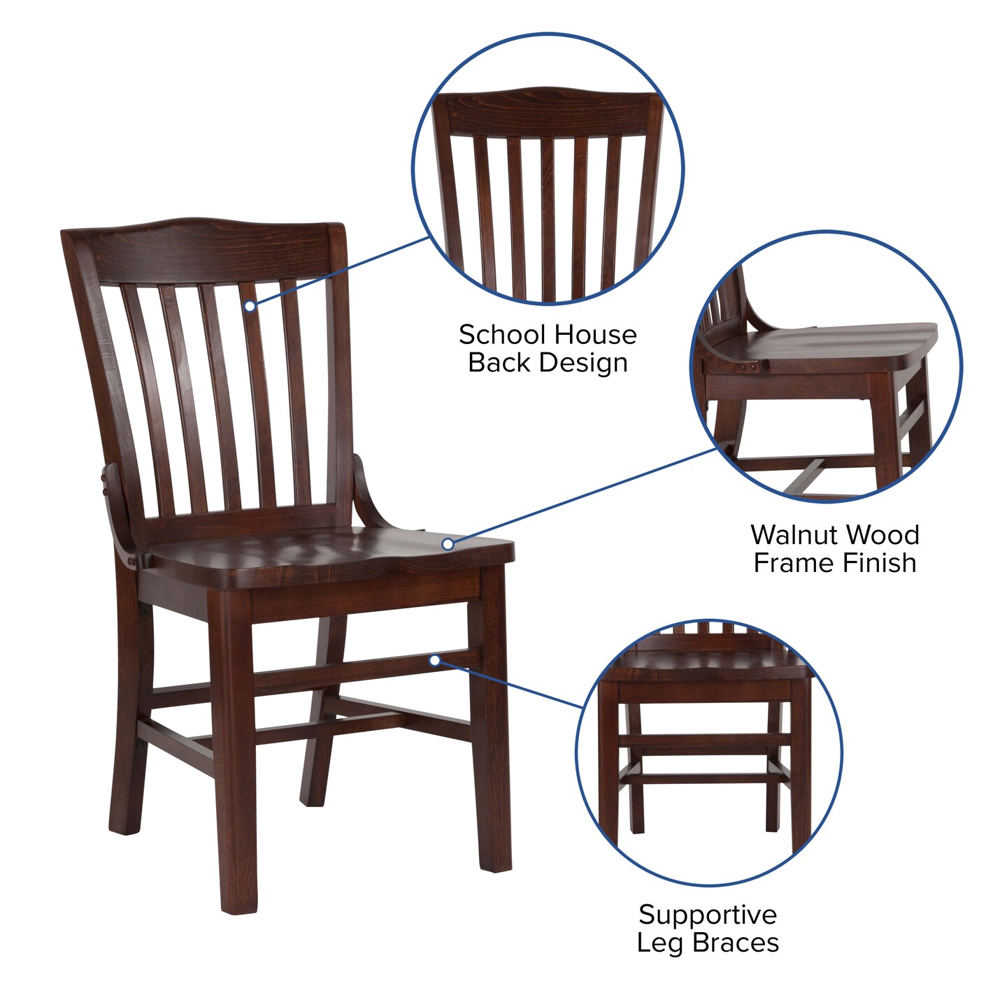 Emma and Oliver School House Back Wooden Restaurant Dining Chair