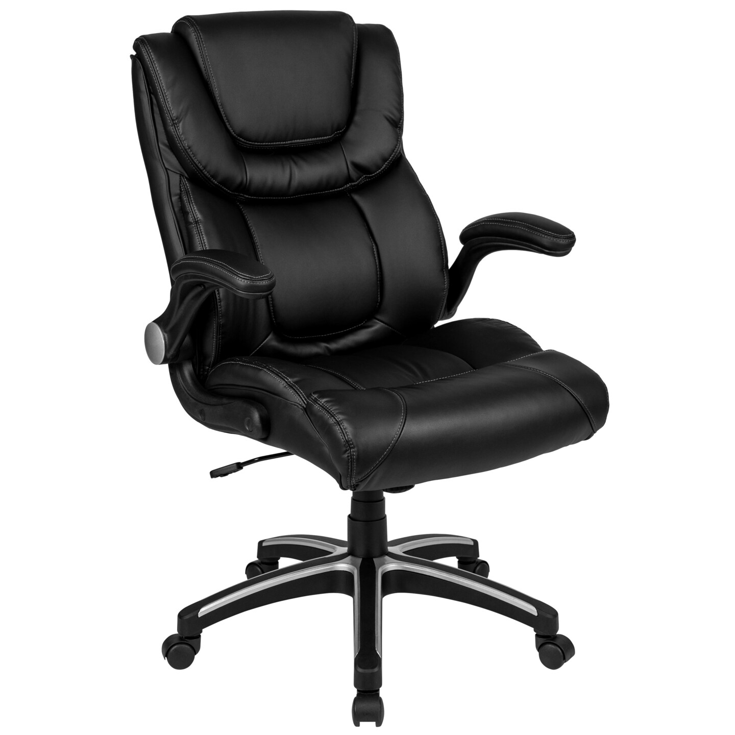 Emma and Oliver High Back Leather Executive Swivel Office Chair with Double Layered Headrest and Open Arms