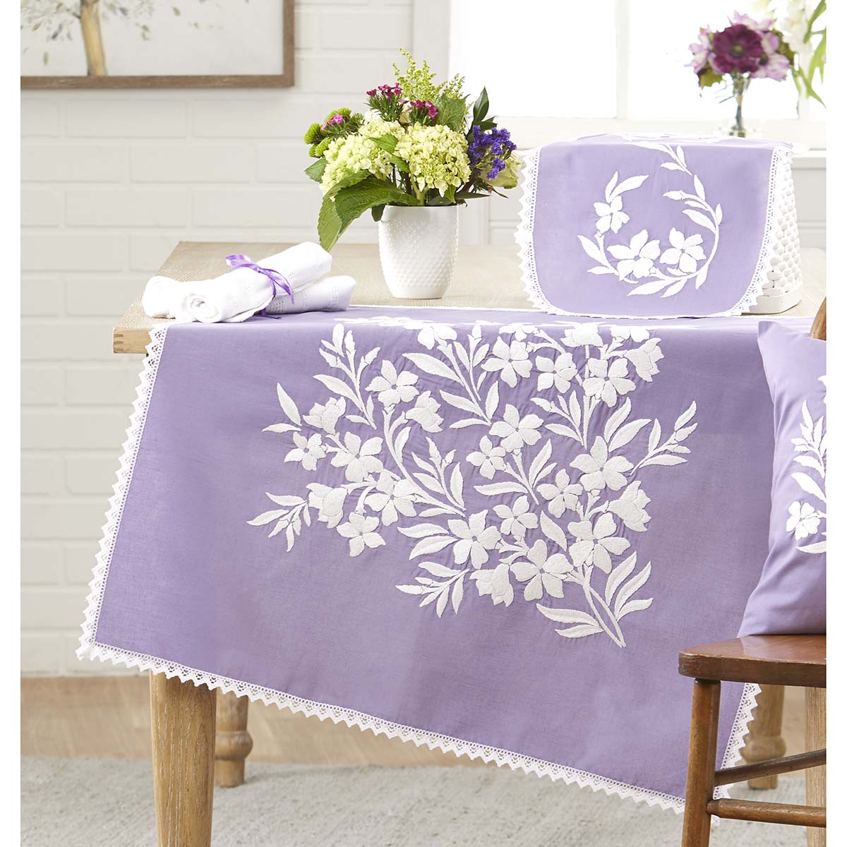 Nob Hill  Soft Violet Table Topper Stamped Embroidery Kit