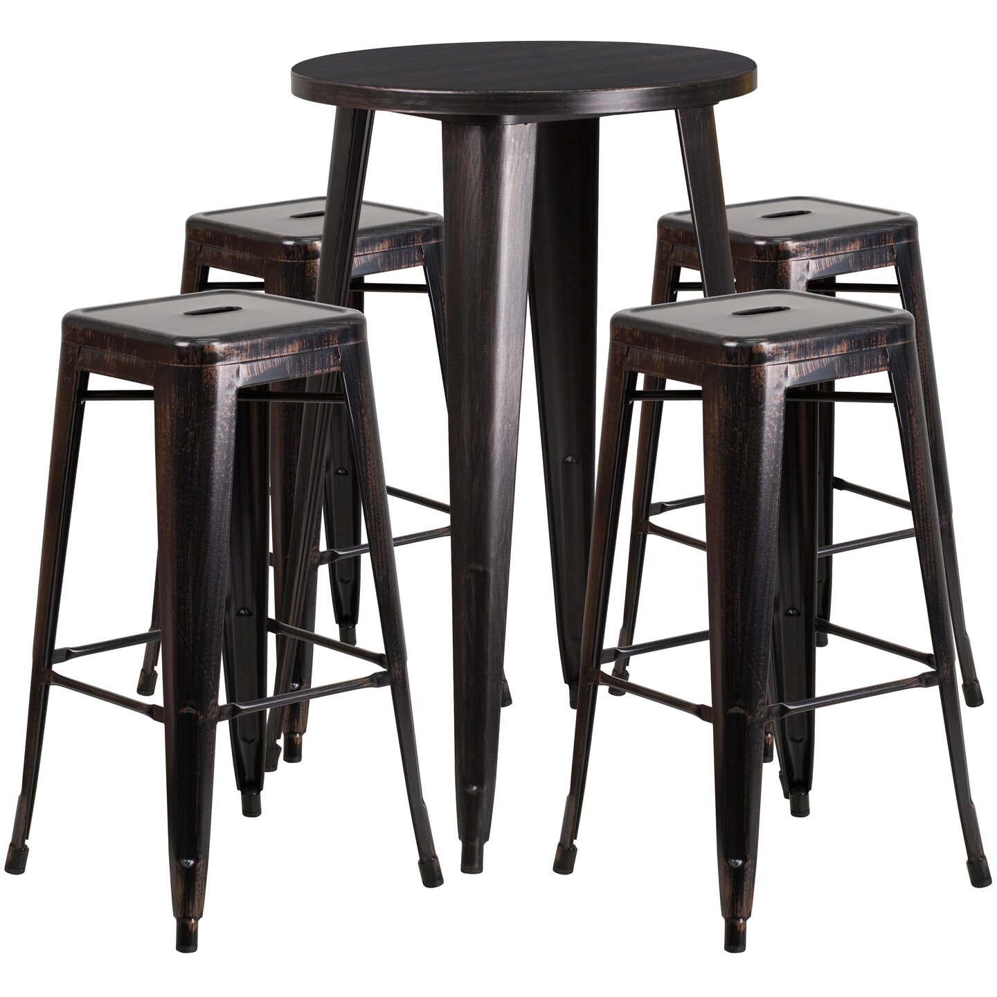 Merrick Lane Giosetta Patio Set with Table and Backless Stools - Powder Coated Metal Frames for Indoor and Outdoor Use