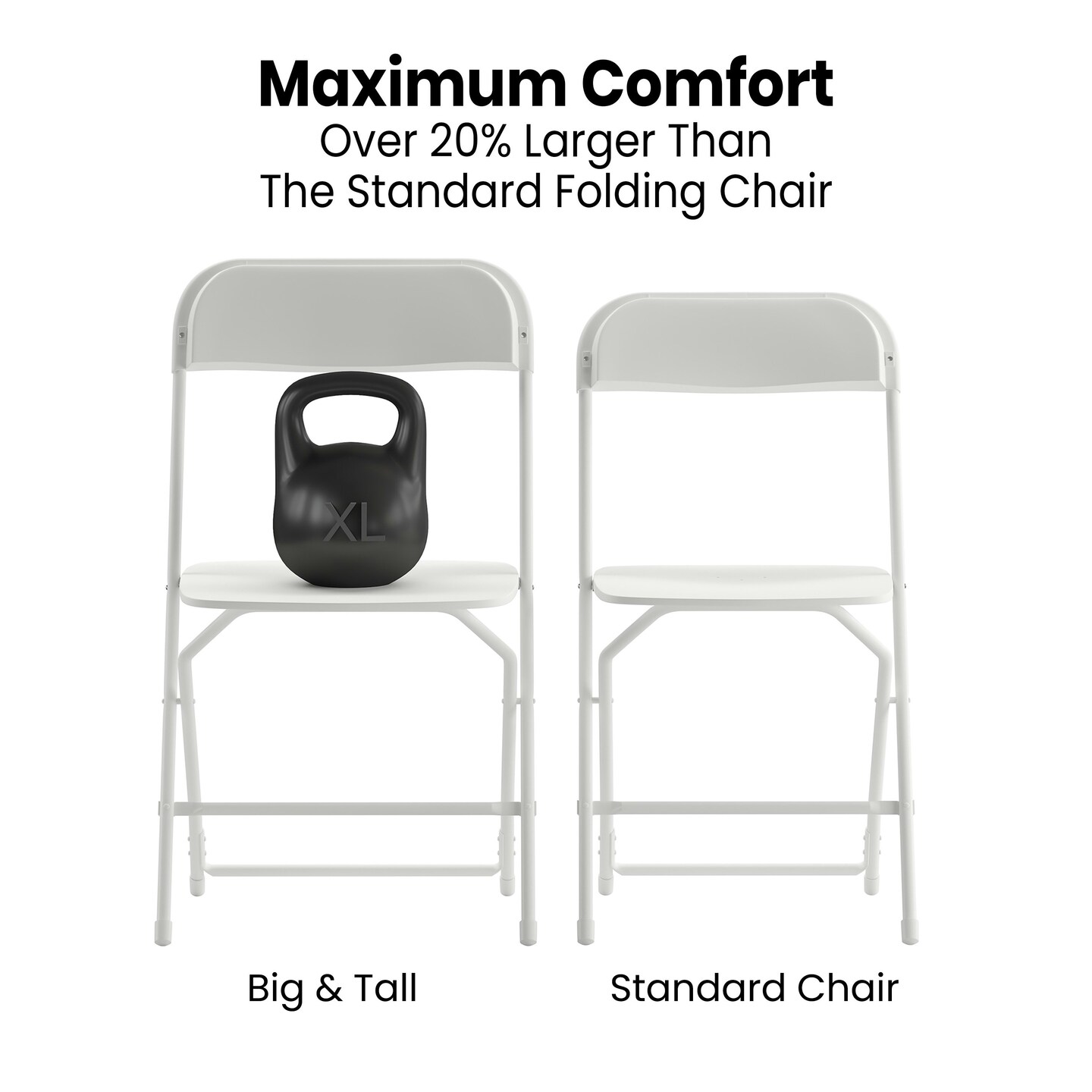 Emma and Oliver 4 Pack of Zia All-Weather, Extra Wide Contoured Plastic Folding Chairs with Metal Frame and 650 lb. Static Weight Capacity