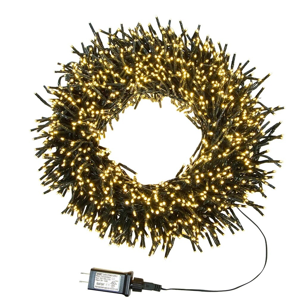 KSA 2000Count Warm White LED Cluster Christmas Lights, 65 ft Green