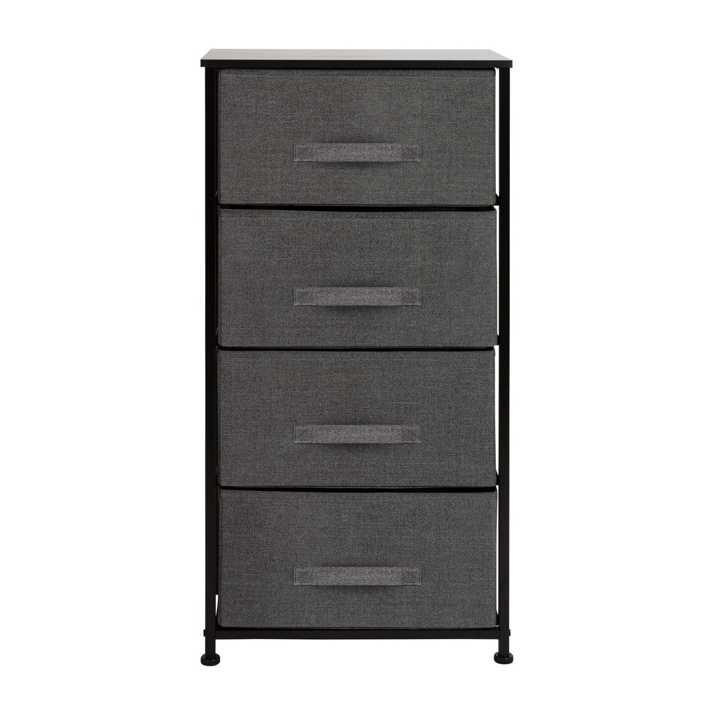 Emma and Oliver 4 Drawer Vertical Storage Dresser with Wood Top & Fabric Pull Drawers