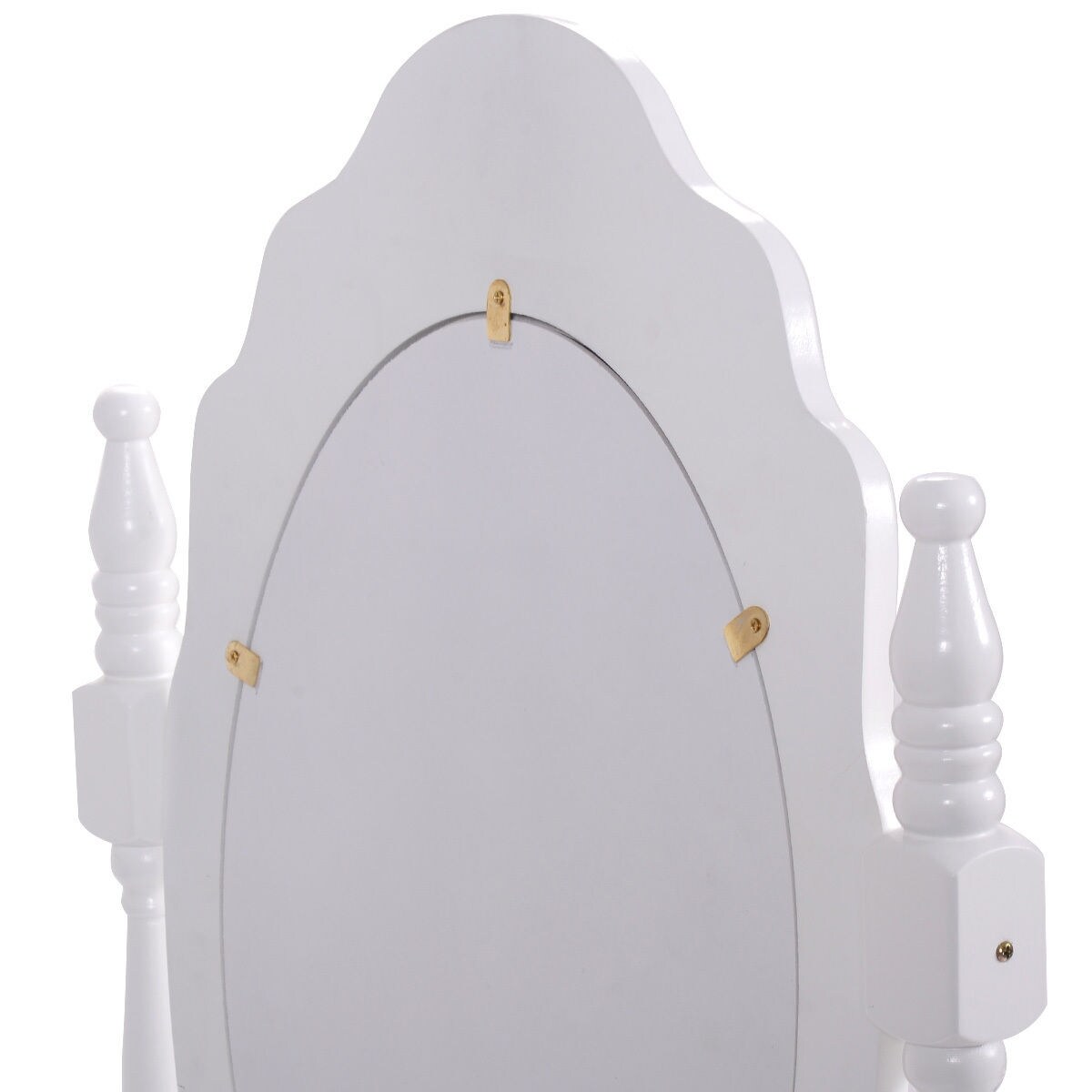 Vanity Table Set with Cushioned Stool with 360&#xC2;&#xB0; Rotating Oval Mirror and Three Drawers-White