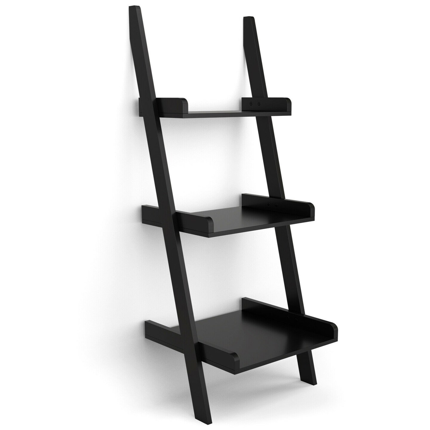 Small Ladder Wall Rack 3 Tier Leaning Wall Ladder Display Planting Storage Rack, Color: Black ...