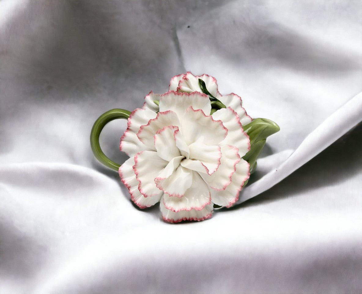 Ceramic White Carnation Flower Teapot, Gift for Her, Gift for Mom, Tea Party D&#xE9;cor, Caf&#xE9; D&#xE9;cor, Spring Kitchen Decor