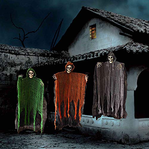 3 Huge Halloween Decoration 36&#x22; Hanging Skeleton, Ghosts, Grim Reapers for Indoor and Outdoor Decor.