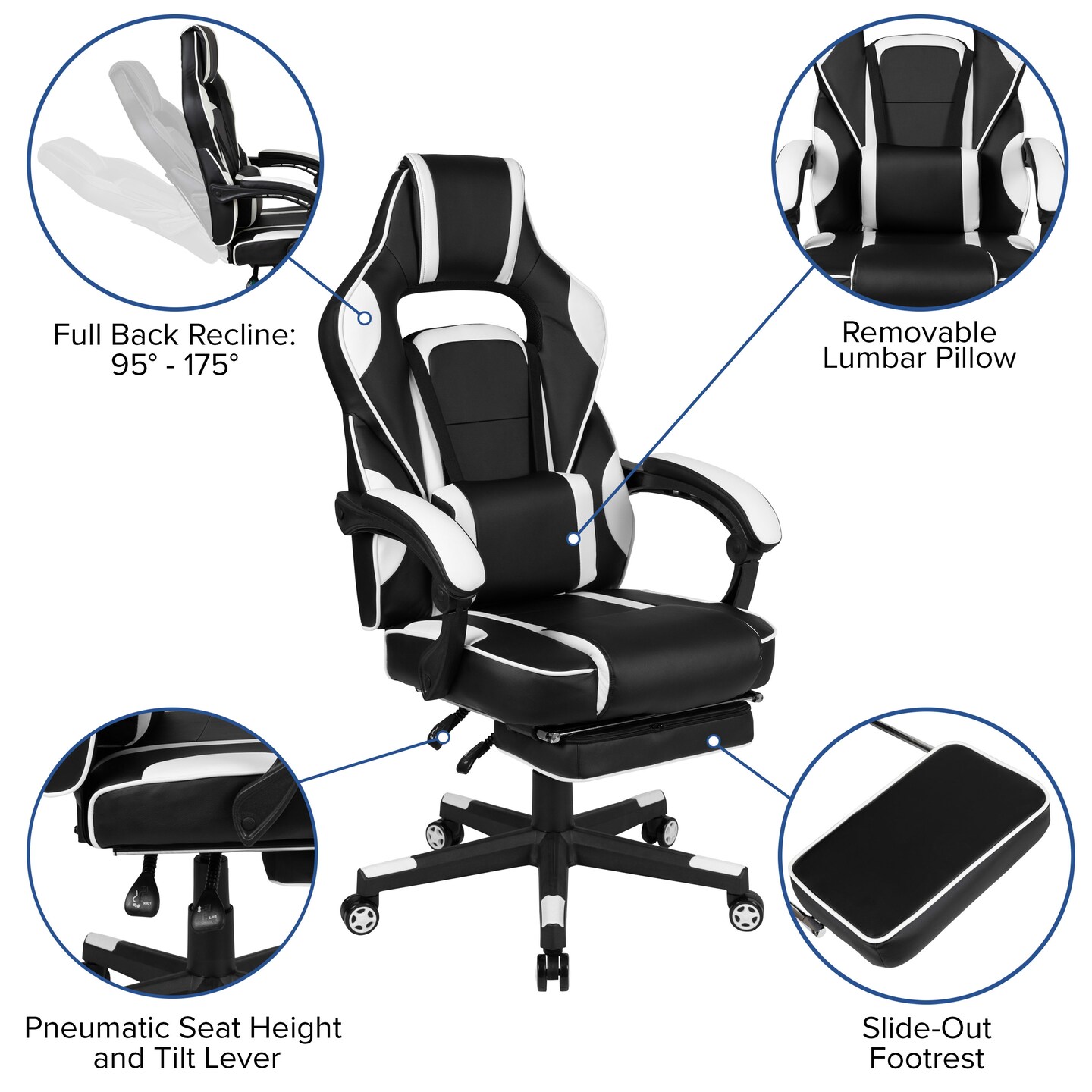 Emma and Oliver Gaming Bundle-Cup/Headphone Desk & Reclining Footrest Chair