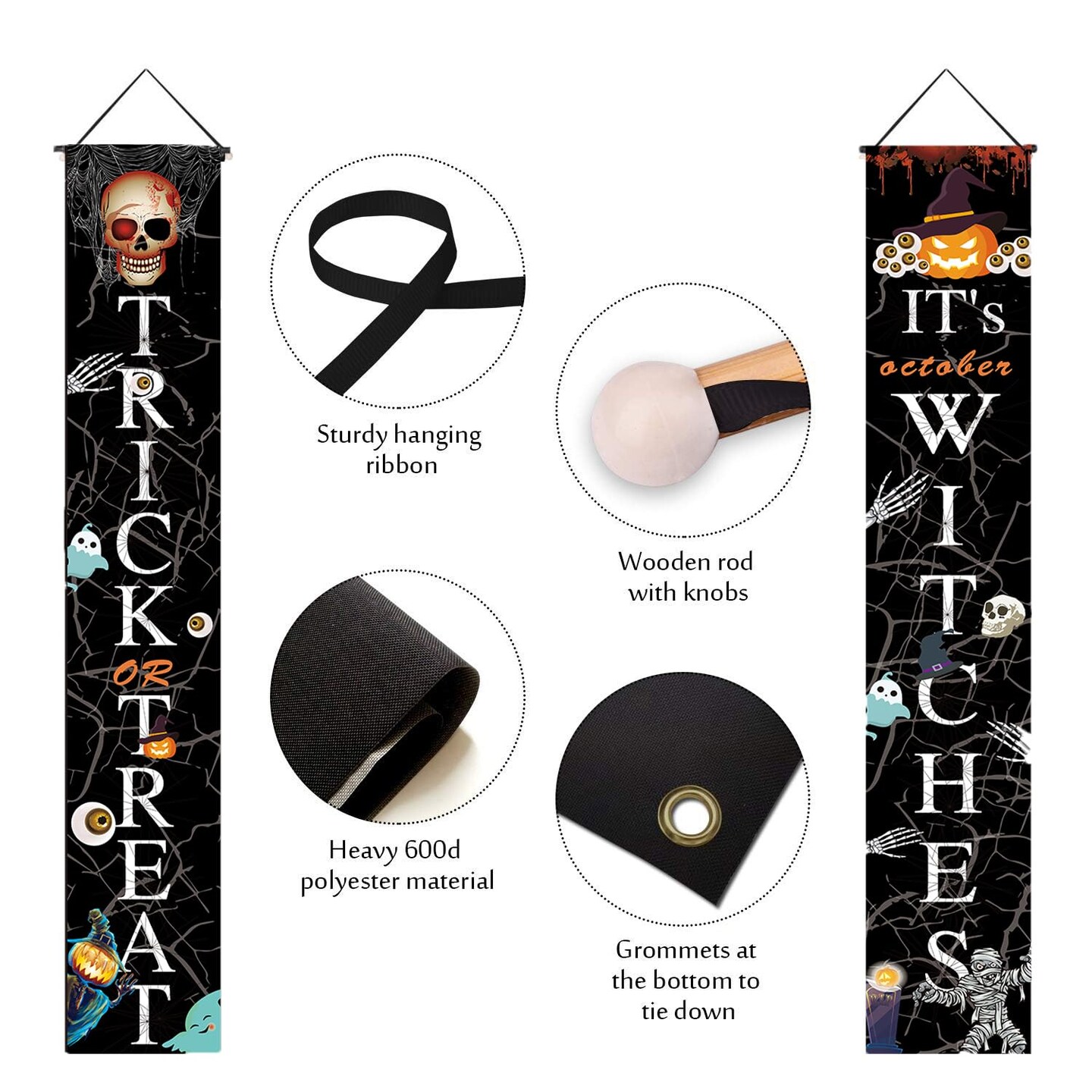 Halloween Decorations Outdoor Banners Trick or Treat It&#x27;s October Witches Front Porch Banners for Halloween Porch Decor