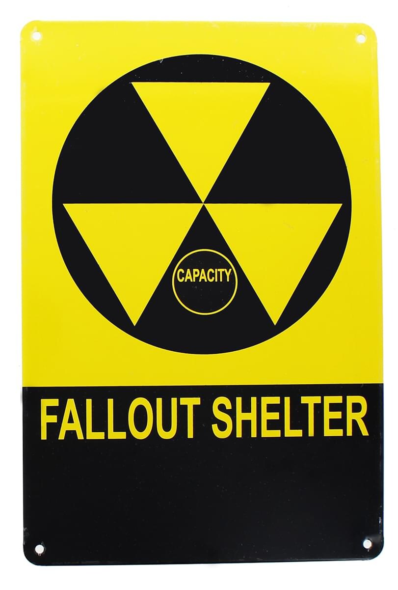 Vintage Fallout Shelter Metal Sign Replica, Nuclear Warning Sign, 6in X 9in