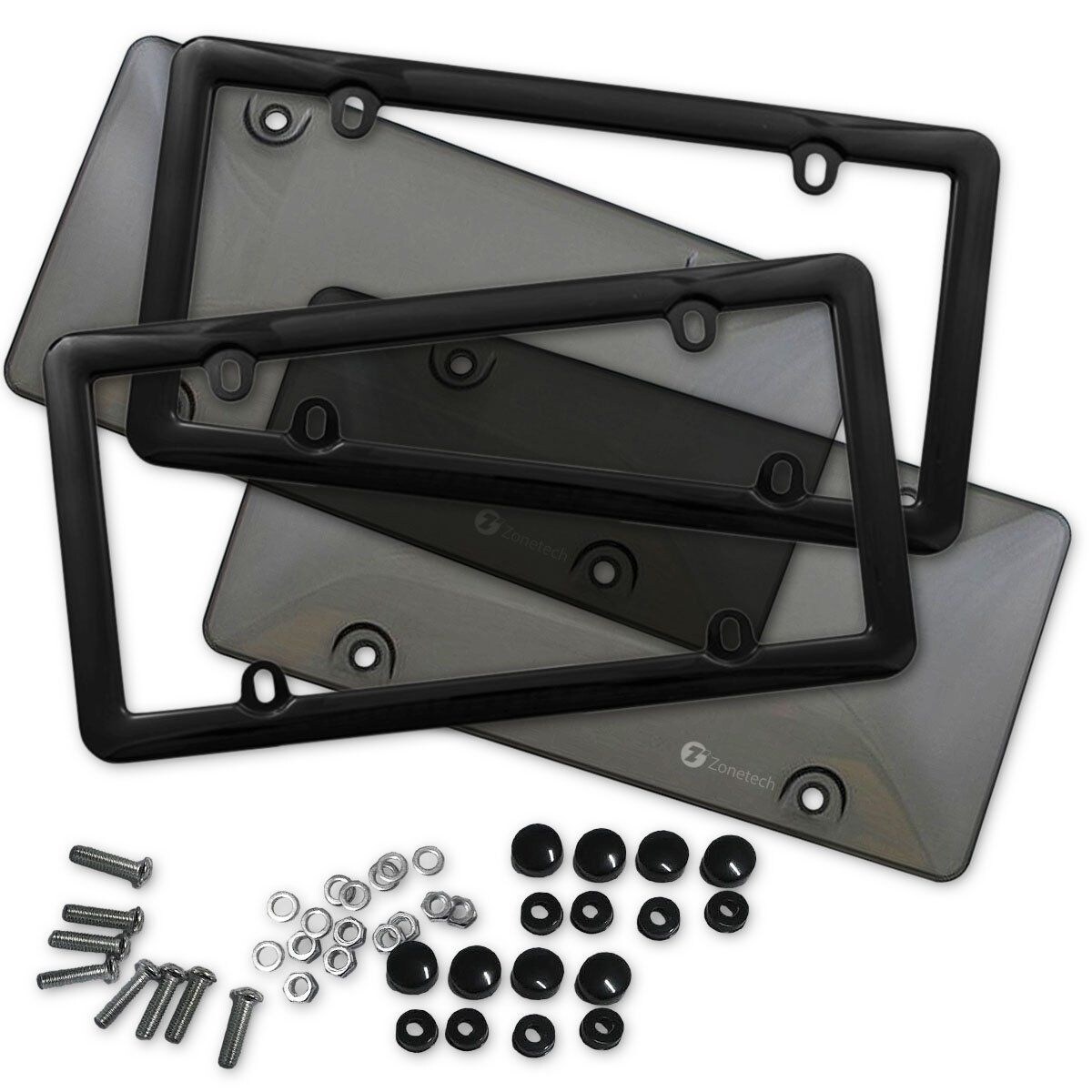 Zone Tech 2X Clear License Plate Tag Shield Cover And Frame Auto
