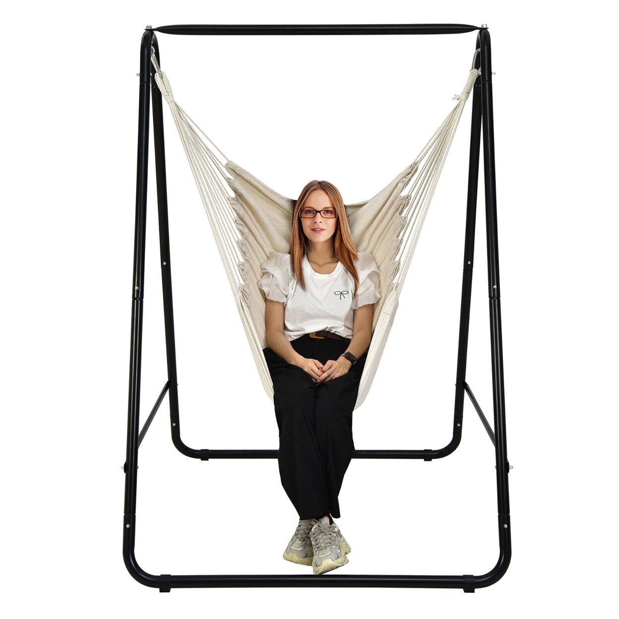 Hammock Chair Stand Hanging Padded Swing Heavy Duty Steel Outdoor