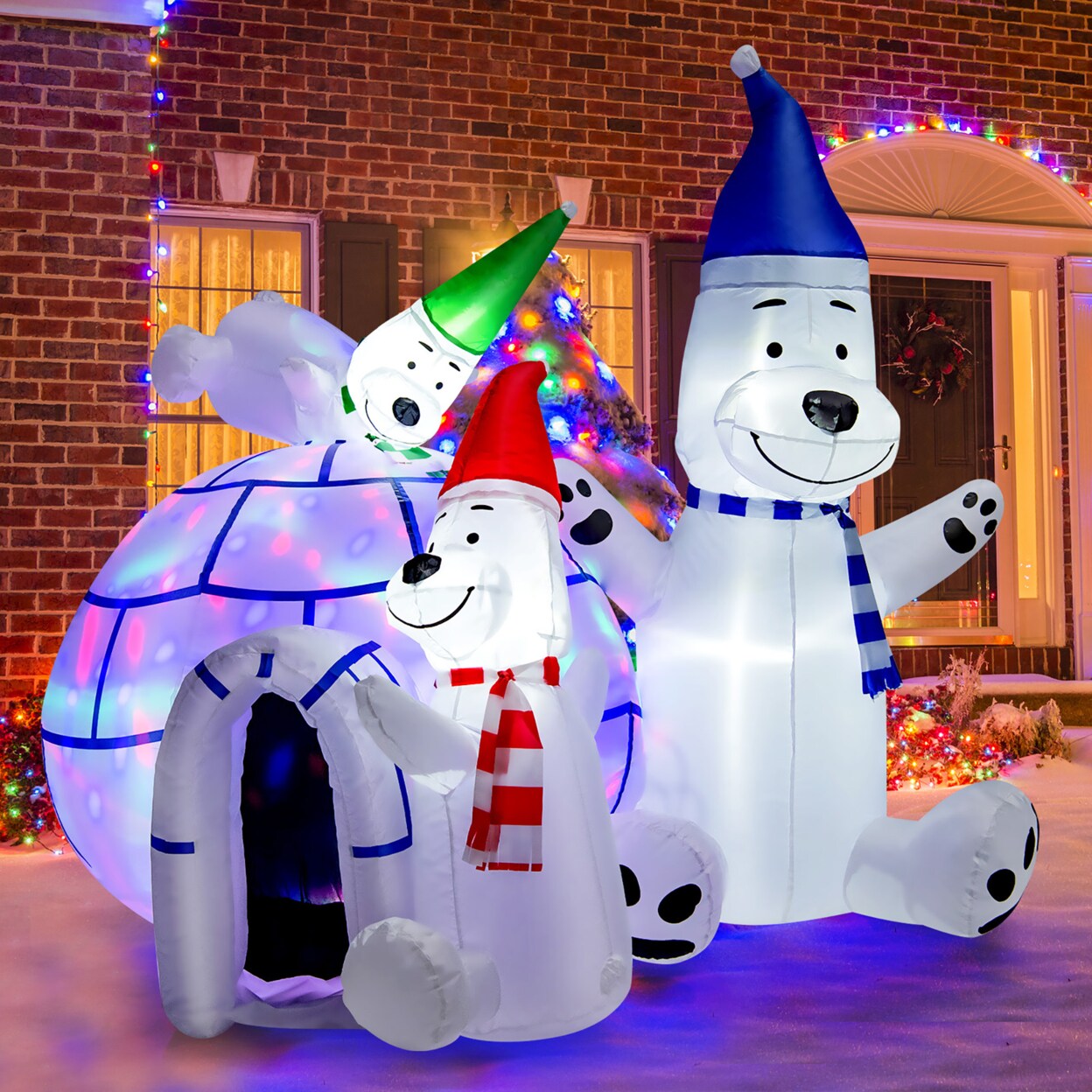 Gymax 6FT Inflatable Christmas Polar Bear Family Igloo Holiday Decor w/ LED Lights