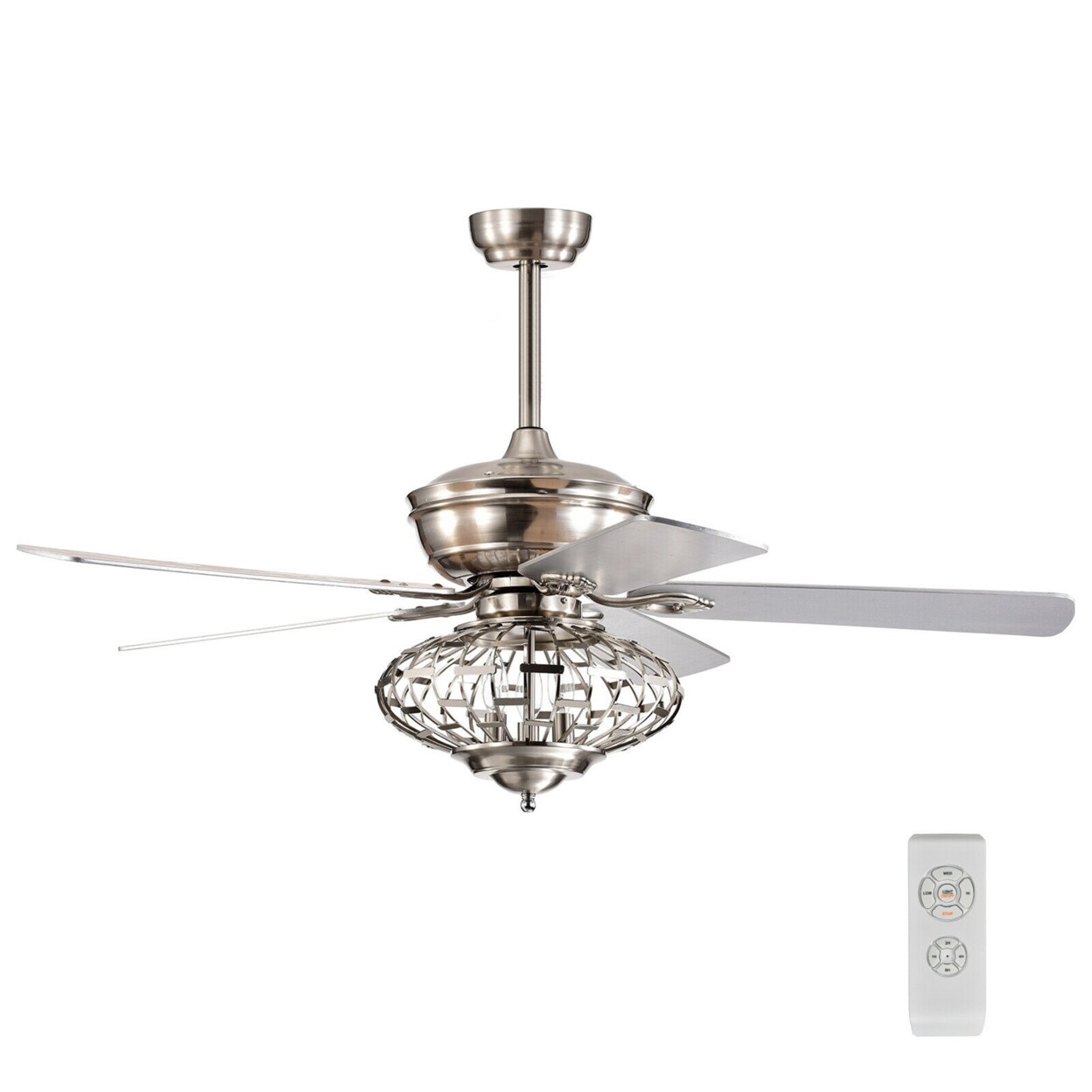 52 Ceiling Fan With Light Nickel Plated Color Wooden Blades W/Remote Control