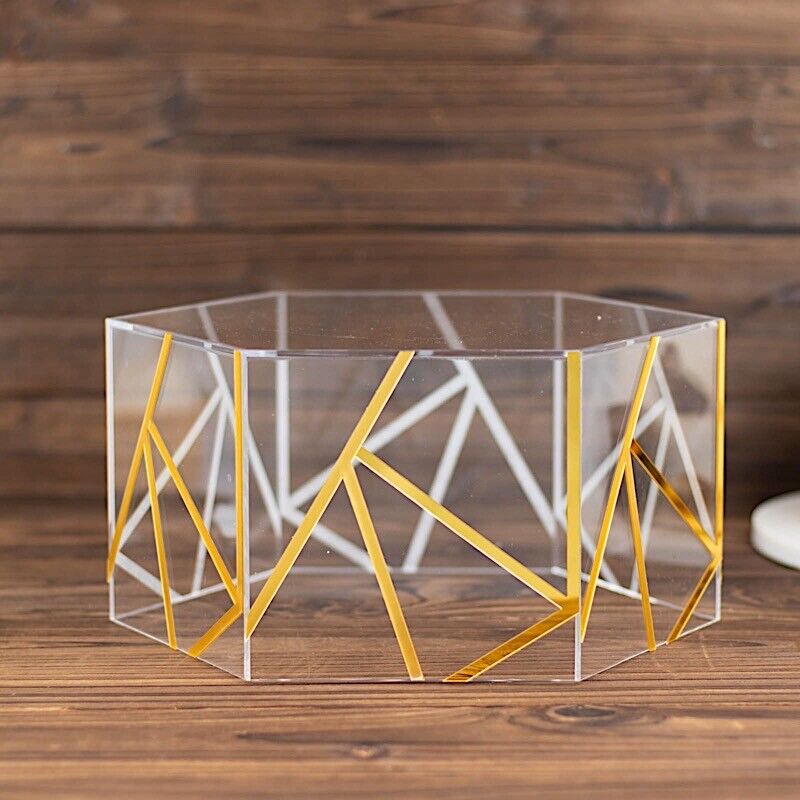 Clear 10x5 in Hexagon Acrylic DISPLAY BOX Gold Geometric Design