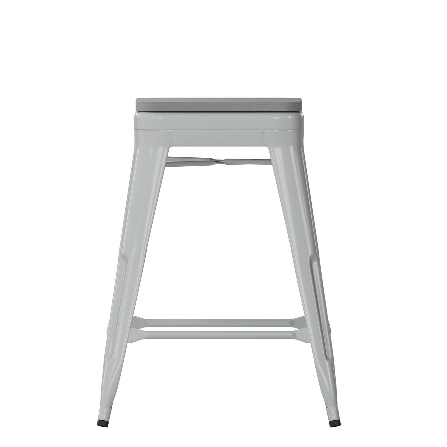 Emma and Oliver Cory Set of Four Backless Metal Stools with All-Weather Poly Resin Seats for Indoor Use Only