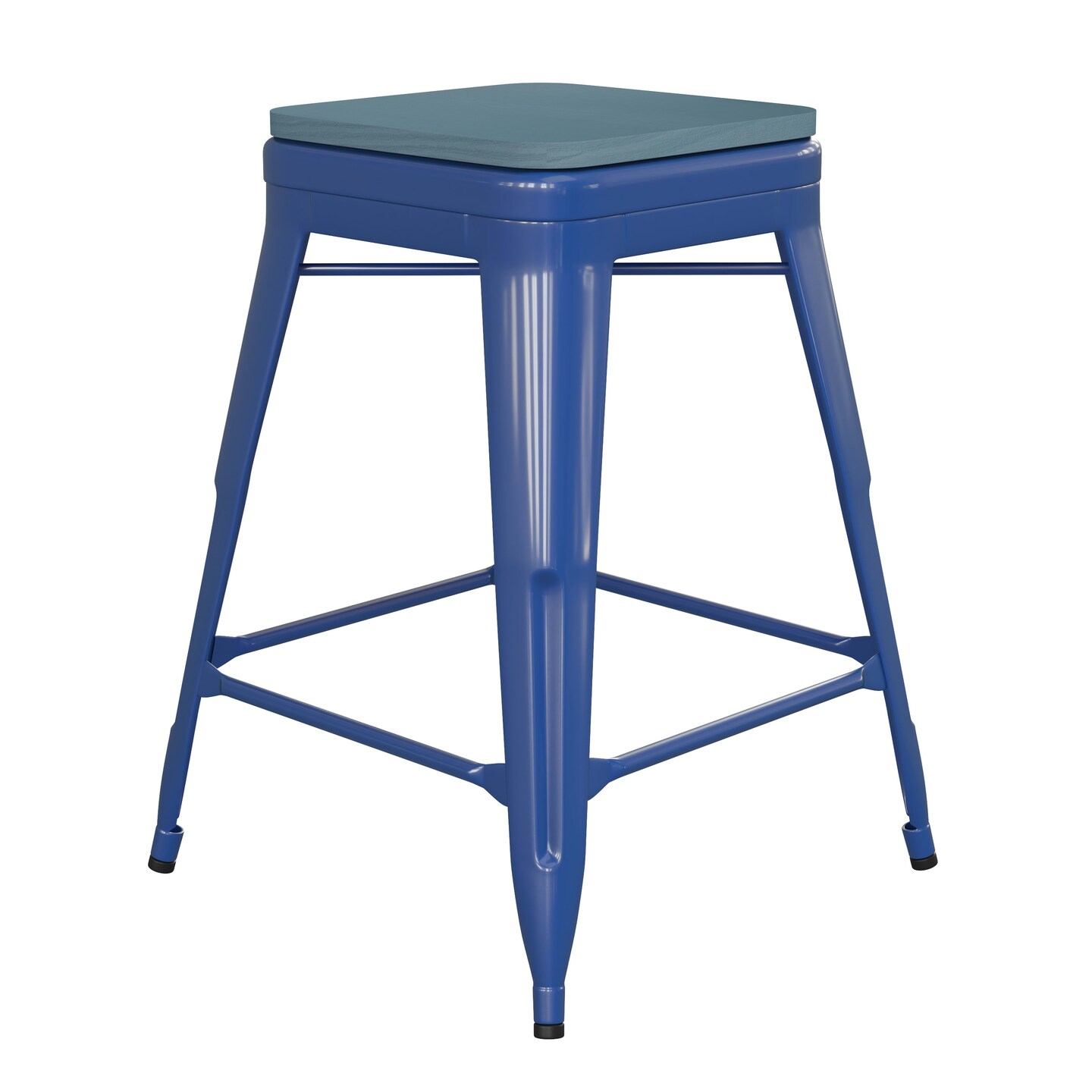 Emma and Oliver Kam Backless Metal Indoor-Outdoor Stool with All-Weather Polystyrene Seat