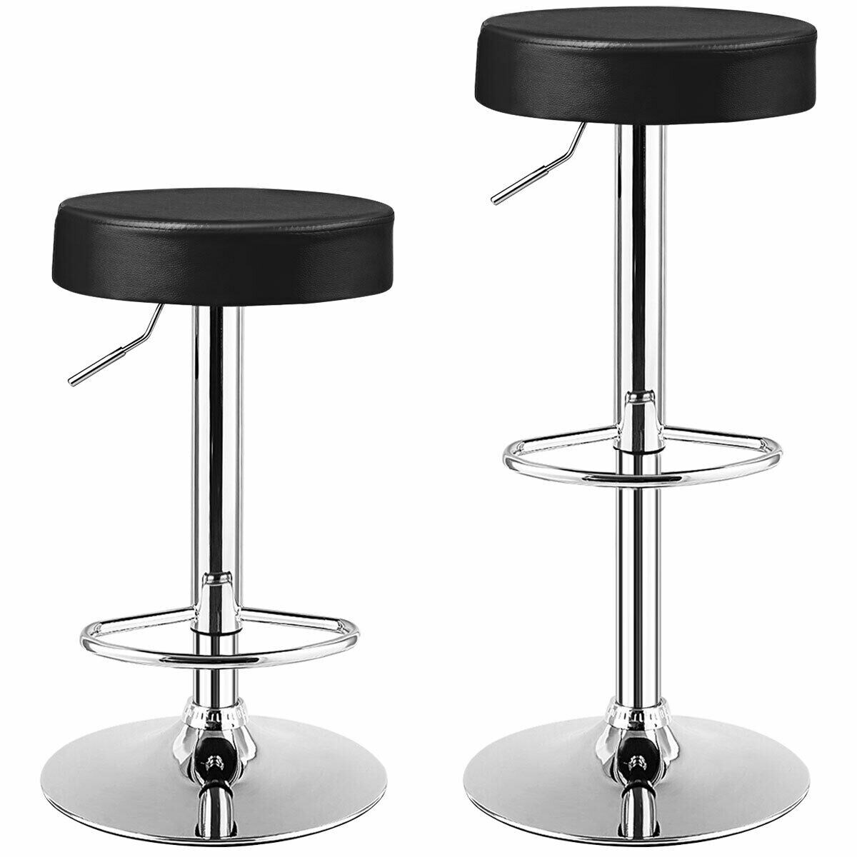 Set of 2 Height Adjustable Swivel Round Bar Stool with Stainless Steel Chrome Base Perfect for Seating in Any Room