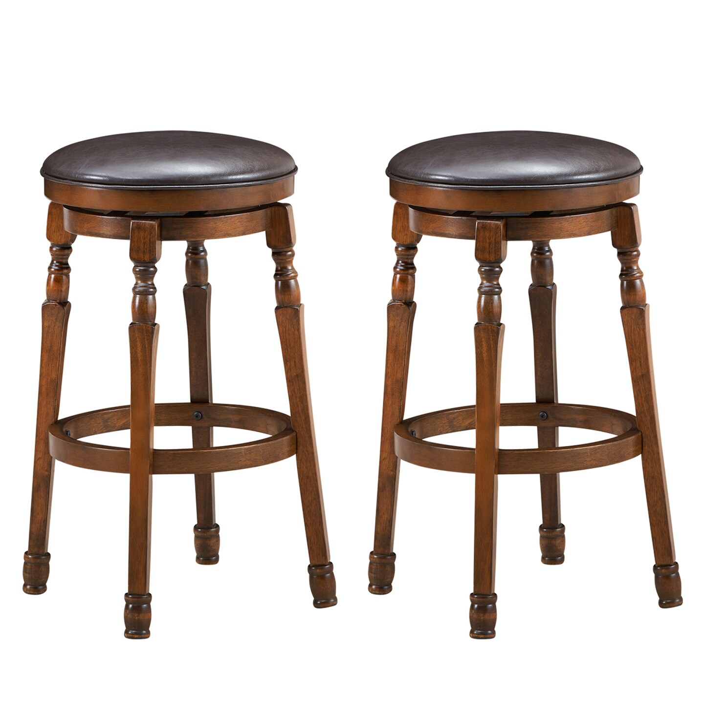 Set of 2 Swivel Leather Padded Bar Dining Stool with Footrest