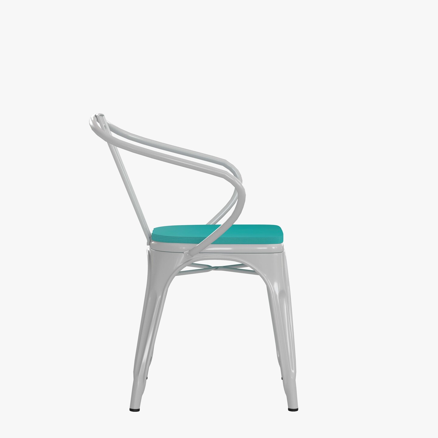 Emma and Oliver Alva Metal Indoor-Outdoor Stacking Chair with Vertical Slat Back, Arms and All-Weather Polystyrene Seat