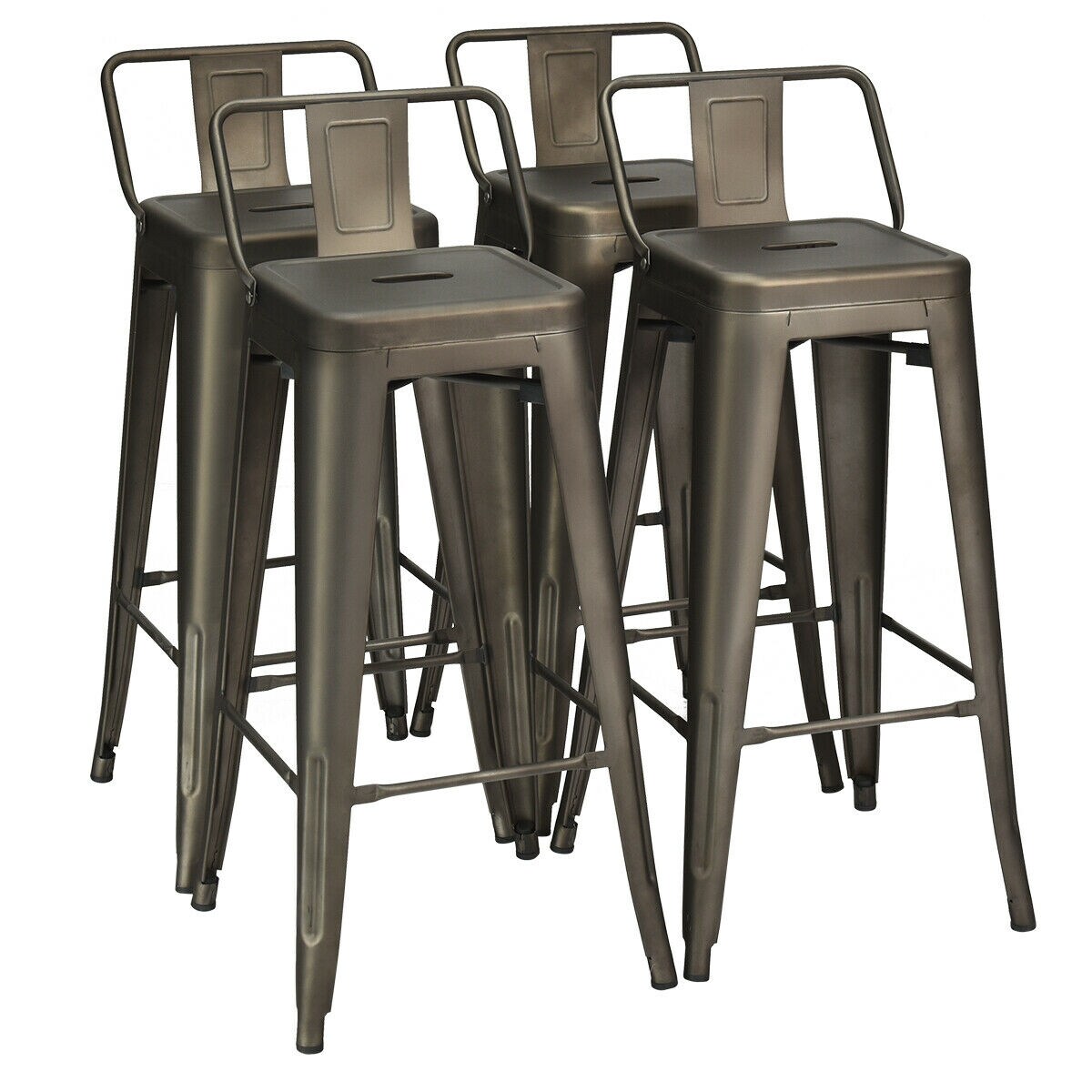Set of 4 Metal Counter Height Dining Chairs with Low Back and Rubber Feet Suitable to Any Space