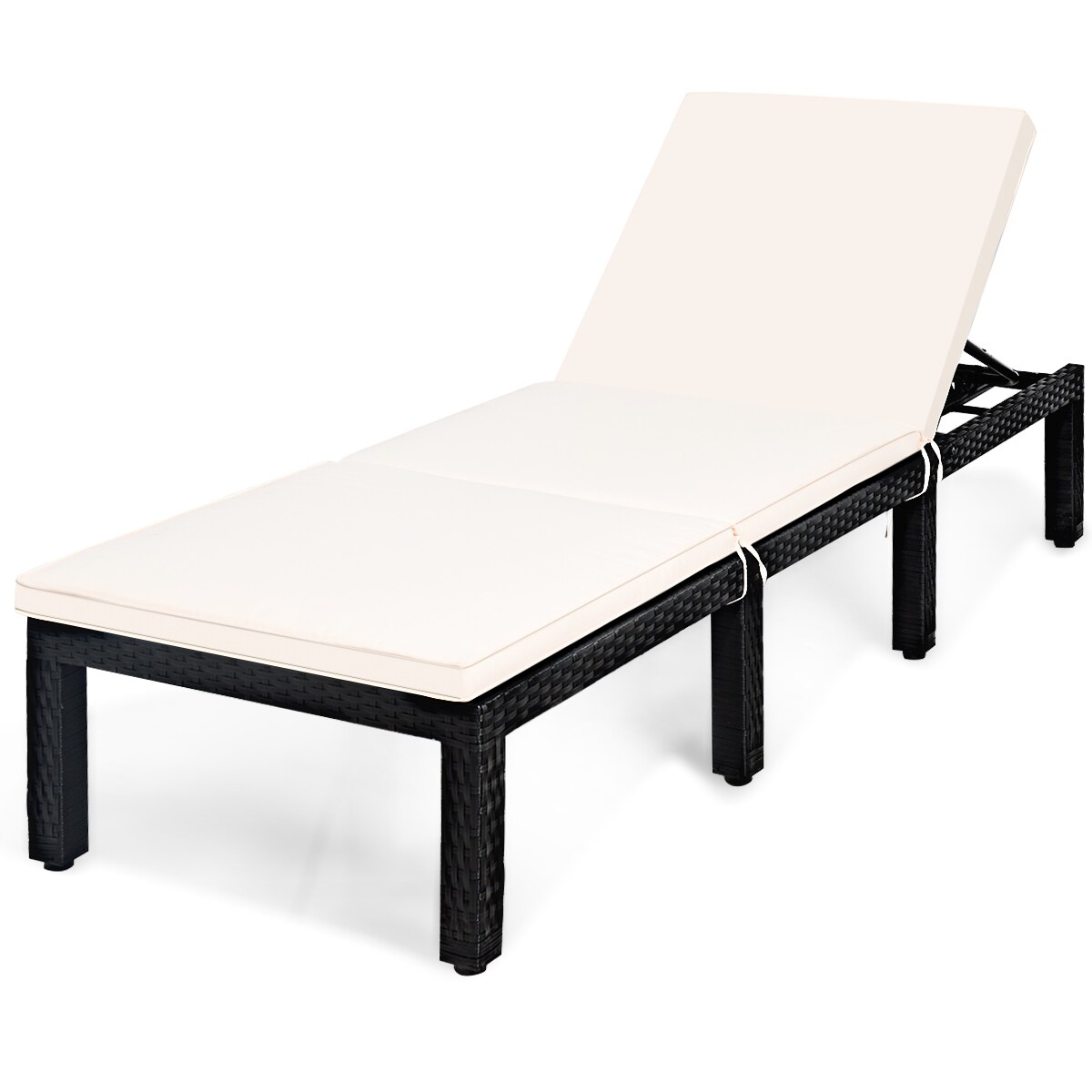 Costway Patio Rattan Lounge Chair Chaise Couch Cushioned Height Adjustable Pool Garden White