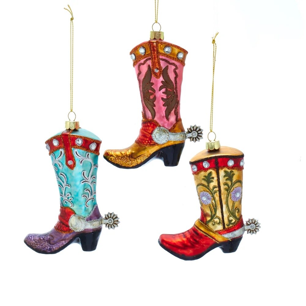 KSA Pack of 12 Glass Cowboy Boot Christmas Ornaments 5.5&#x22;