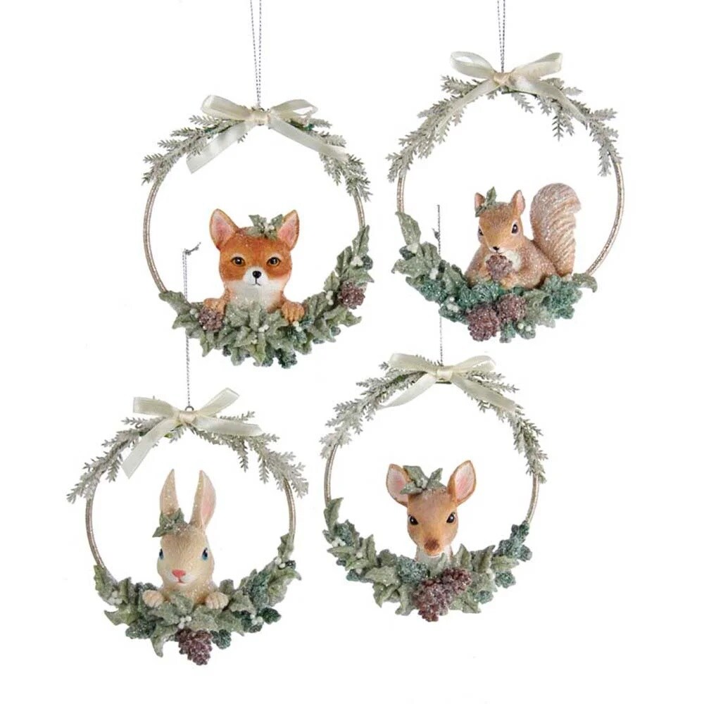 KSA Pack of 12 Animal Head with Decorated Wire Frame Christmas Ornaments 5&#x22;