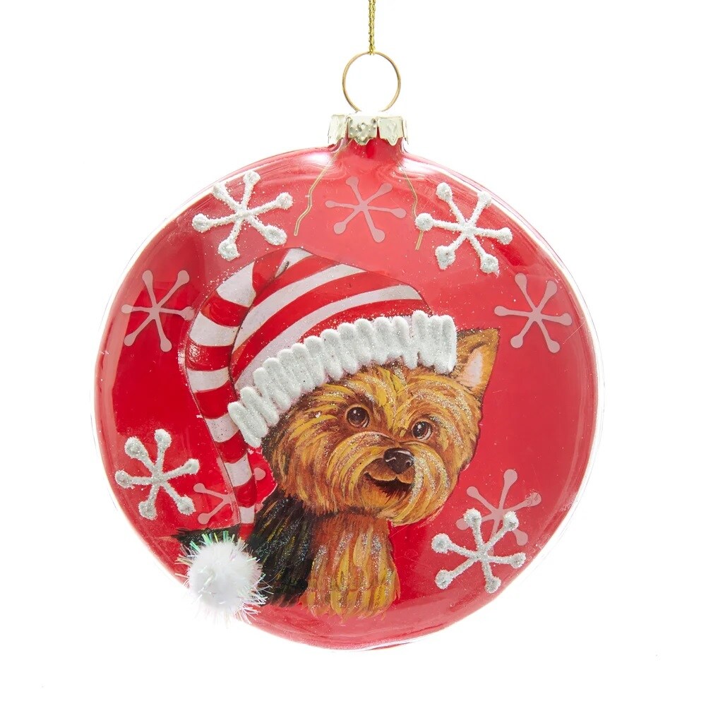 KSA Pack of 6 Red Yorkshire Terrier Disc Christmas Ornaments 3.25" (80mm)