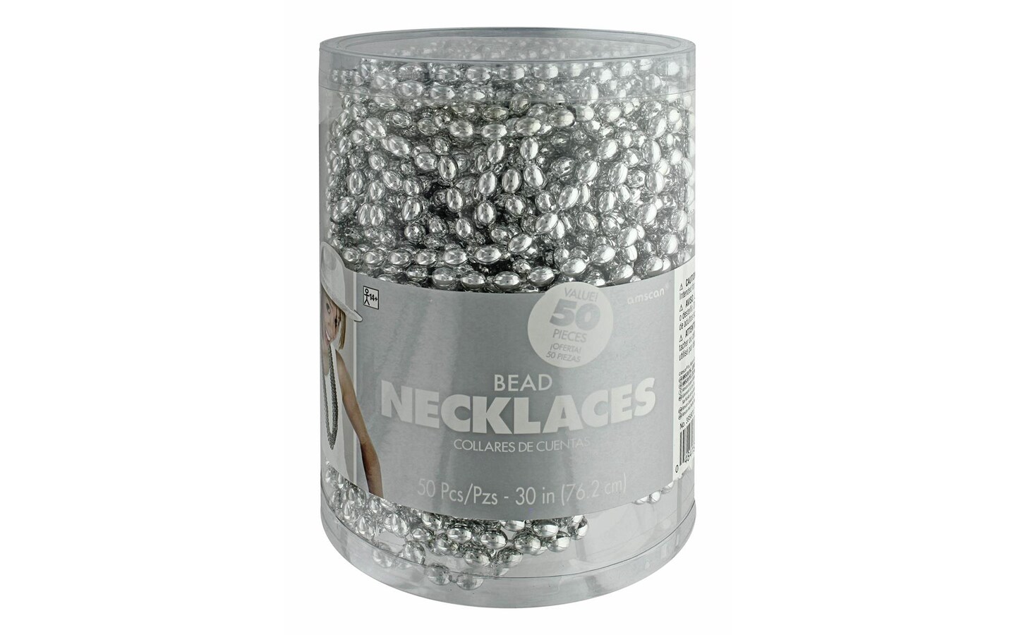 Amscan Bead Necklace 50pc Silver
