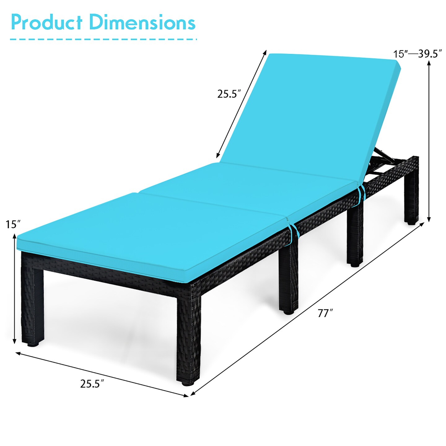 Costway 2PCS Patio Rattan Lounge Chair Height Adjustable Turquoise