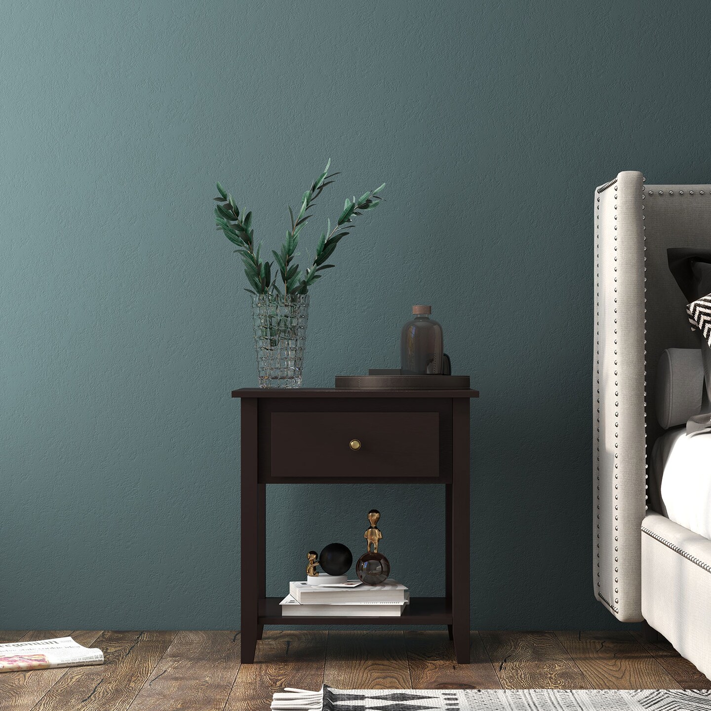 Nightstand with Drawer and Storage Shelf for Bedroom Living Room