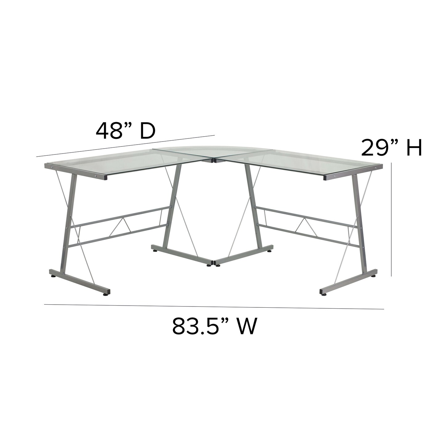 Emma and Oliver L-Shaped Computer Corner Glass Desk, Gaming Desk, Home Office Corner Desk