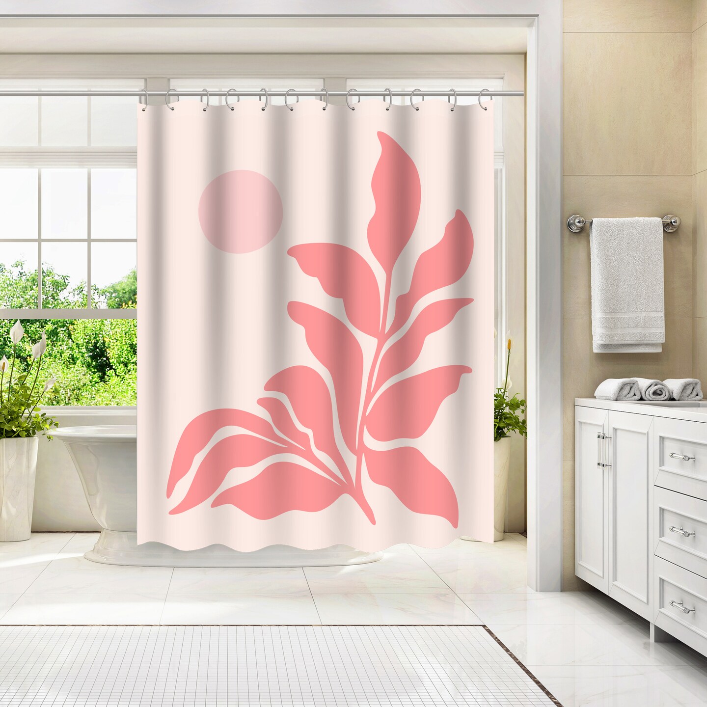 Pink Garden by Modern Tropical Shower Curtain 71&#x22; x 74&#x22;