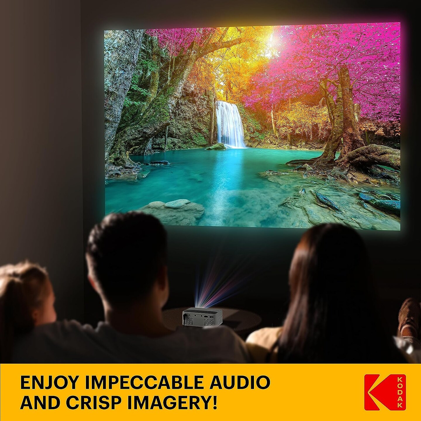 KODAK FLIK X1 Mini Pico Projector, Compact 100" Mini Projector with Remote Control & Speakers